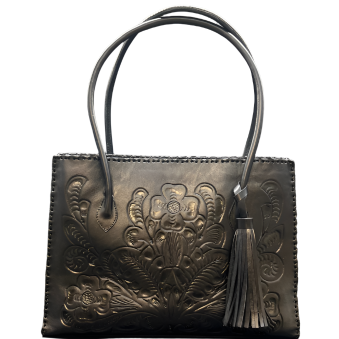 The Amy| Hand-Tooled Leather Tote Bag