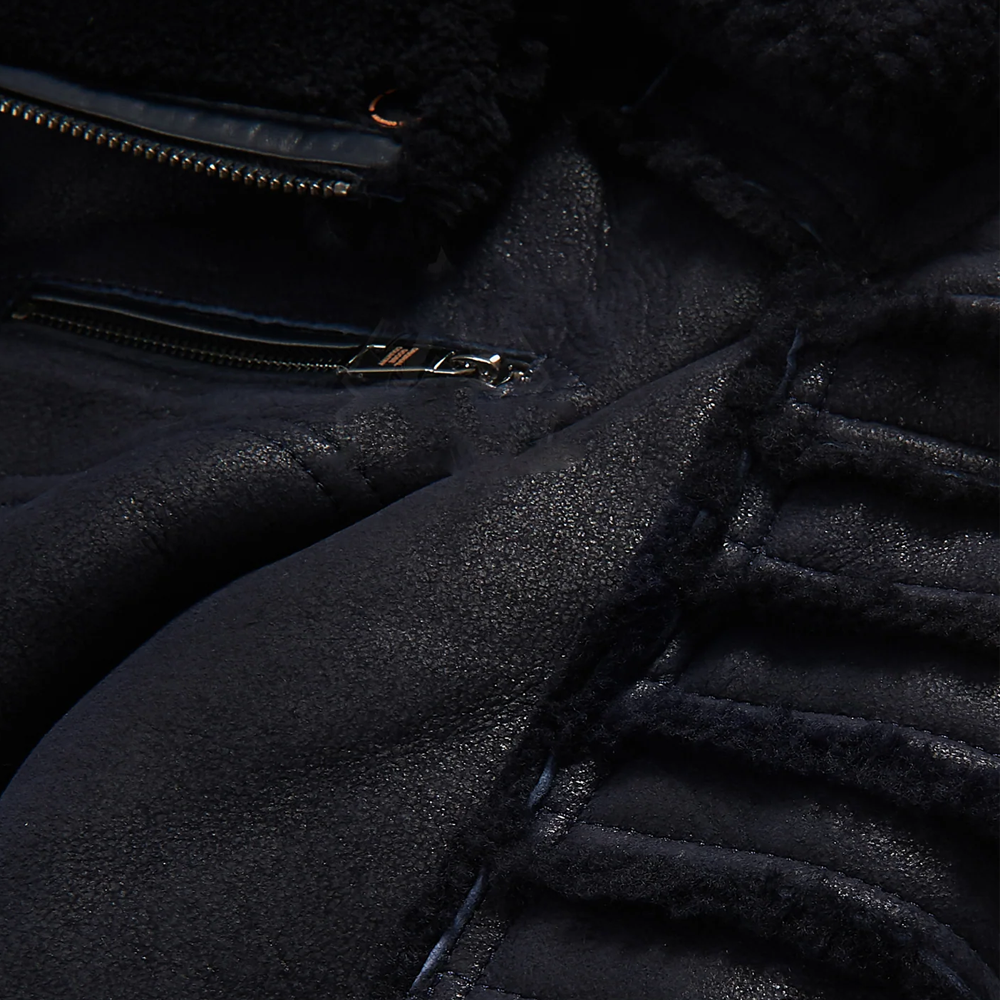 New Men’s Black RAF Flying Shearling Sheepskin Moto Leather Jacket