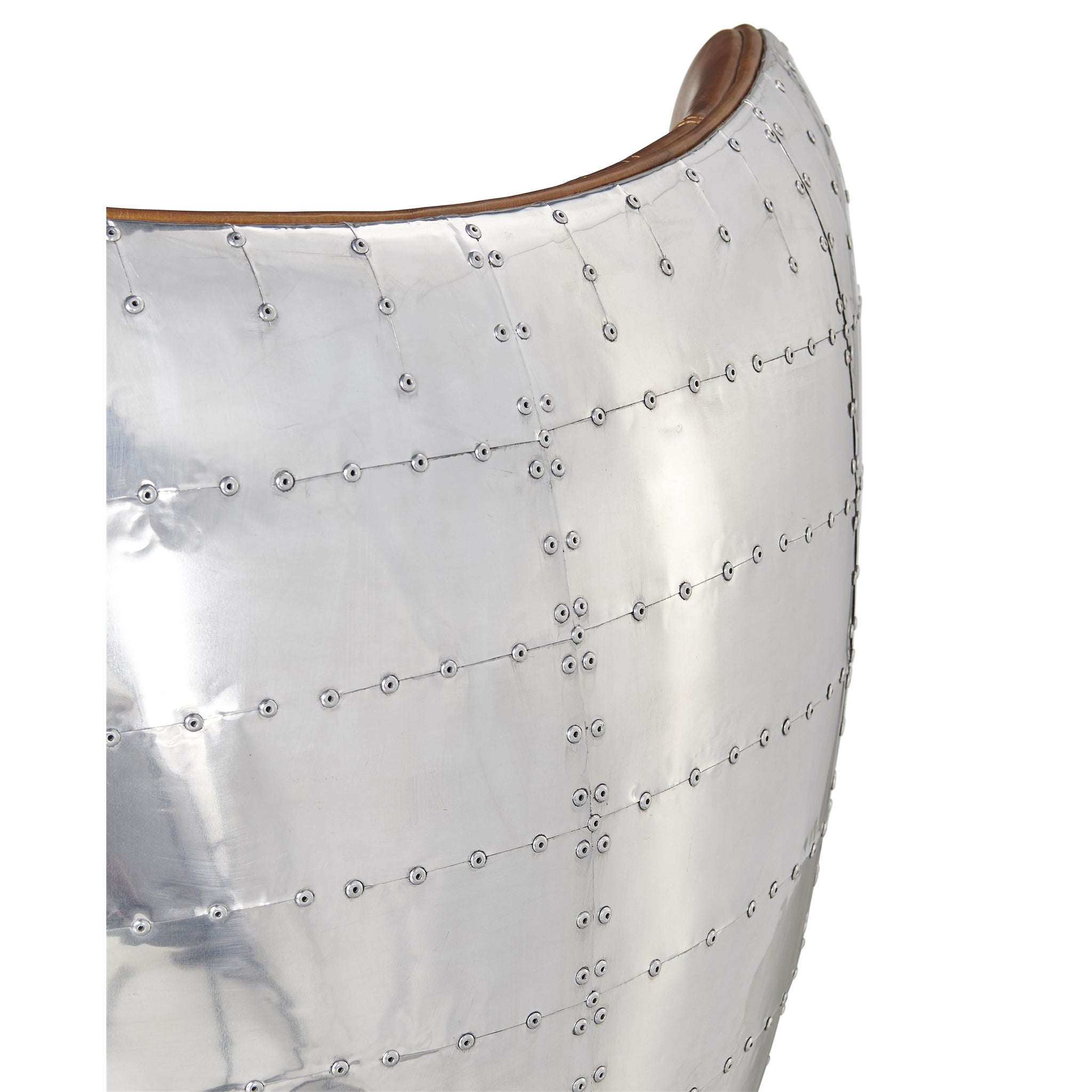 Cruz Modern Egg Chair - Brown Leather and Metal Spitfire Shell