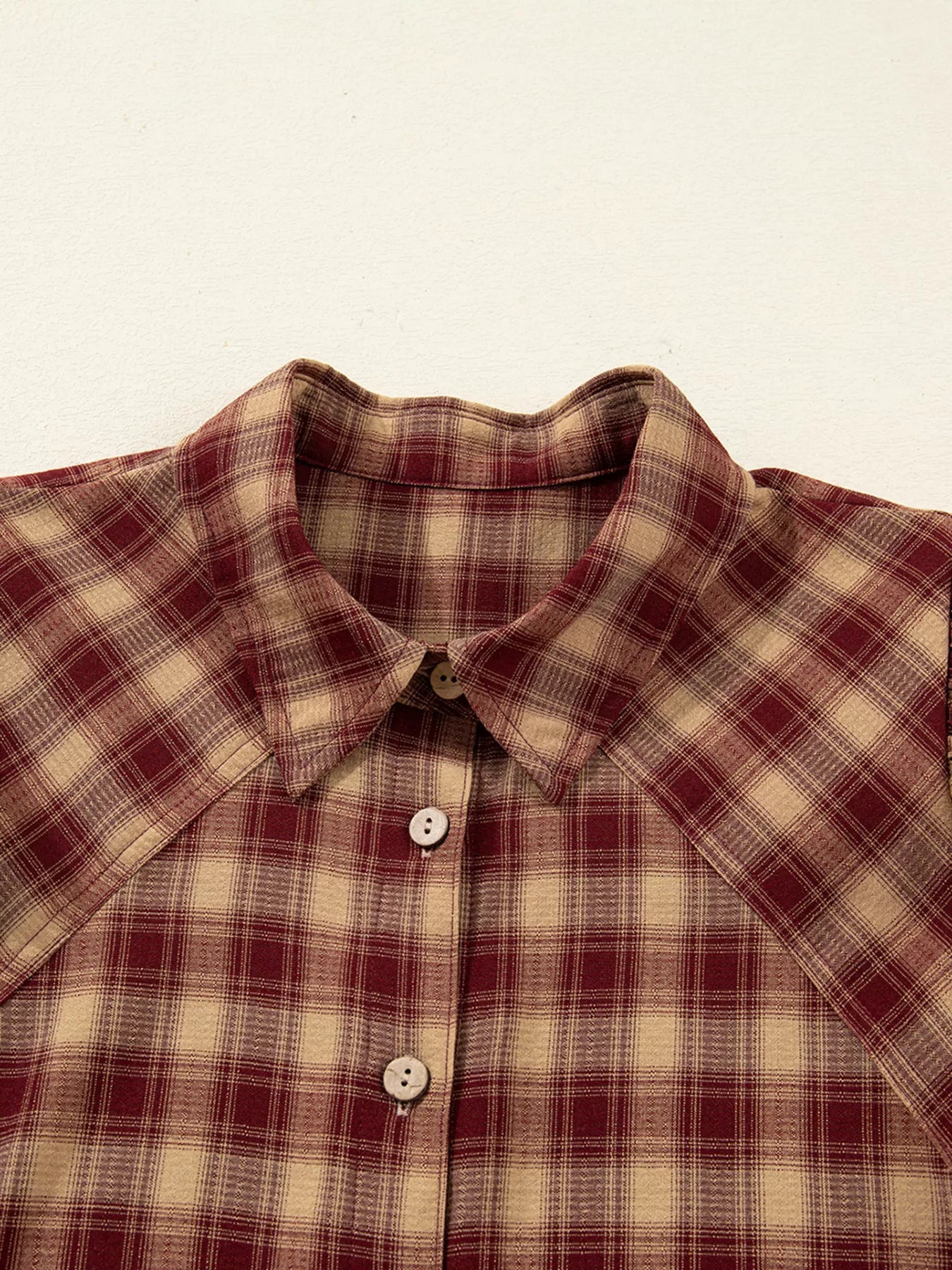 Plaid Print Ruffled Long Sleeve Patchwork Hem Mini Shirt Dress