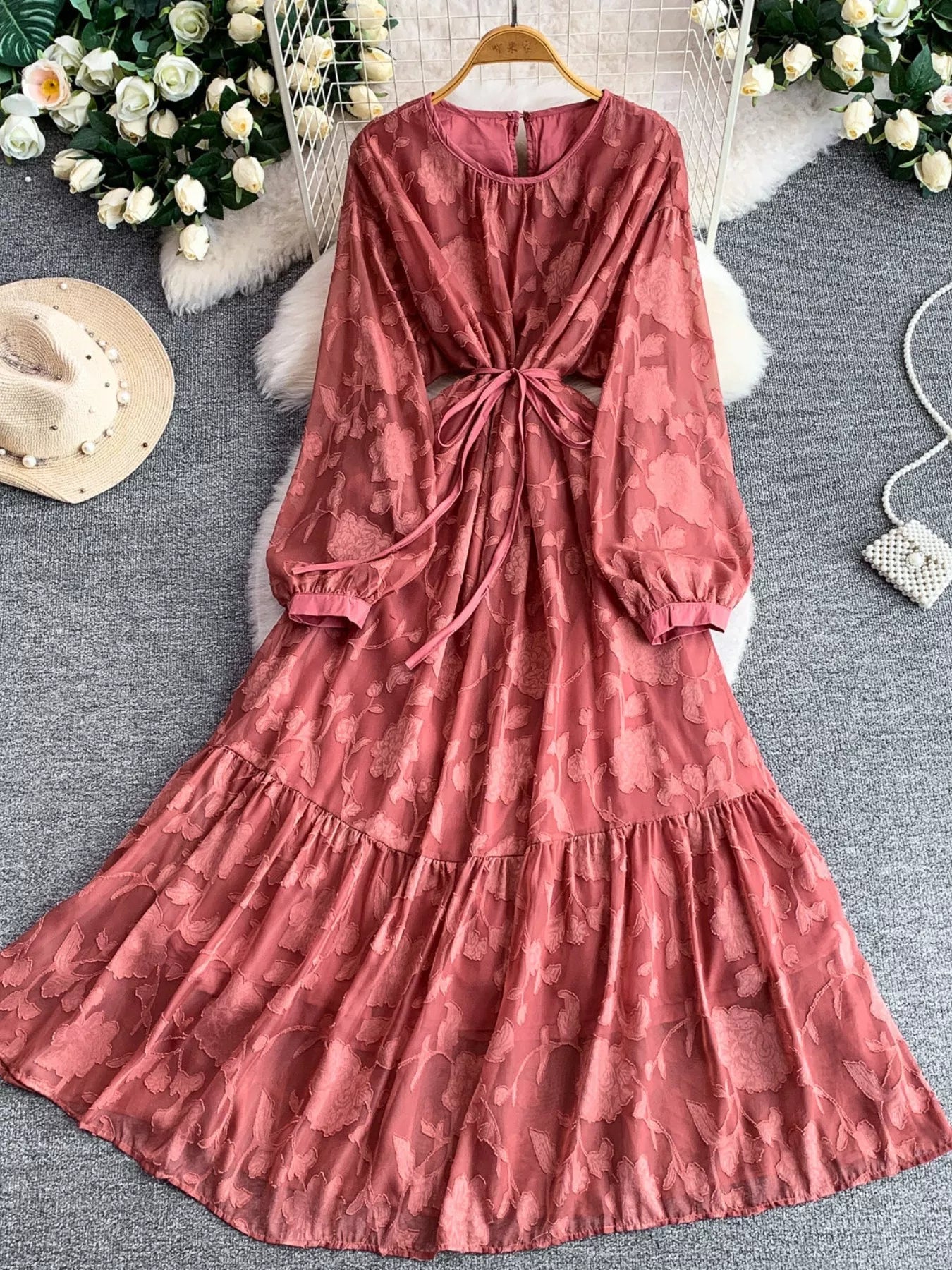 Tie Waist Long Sleeve Dress