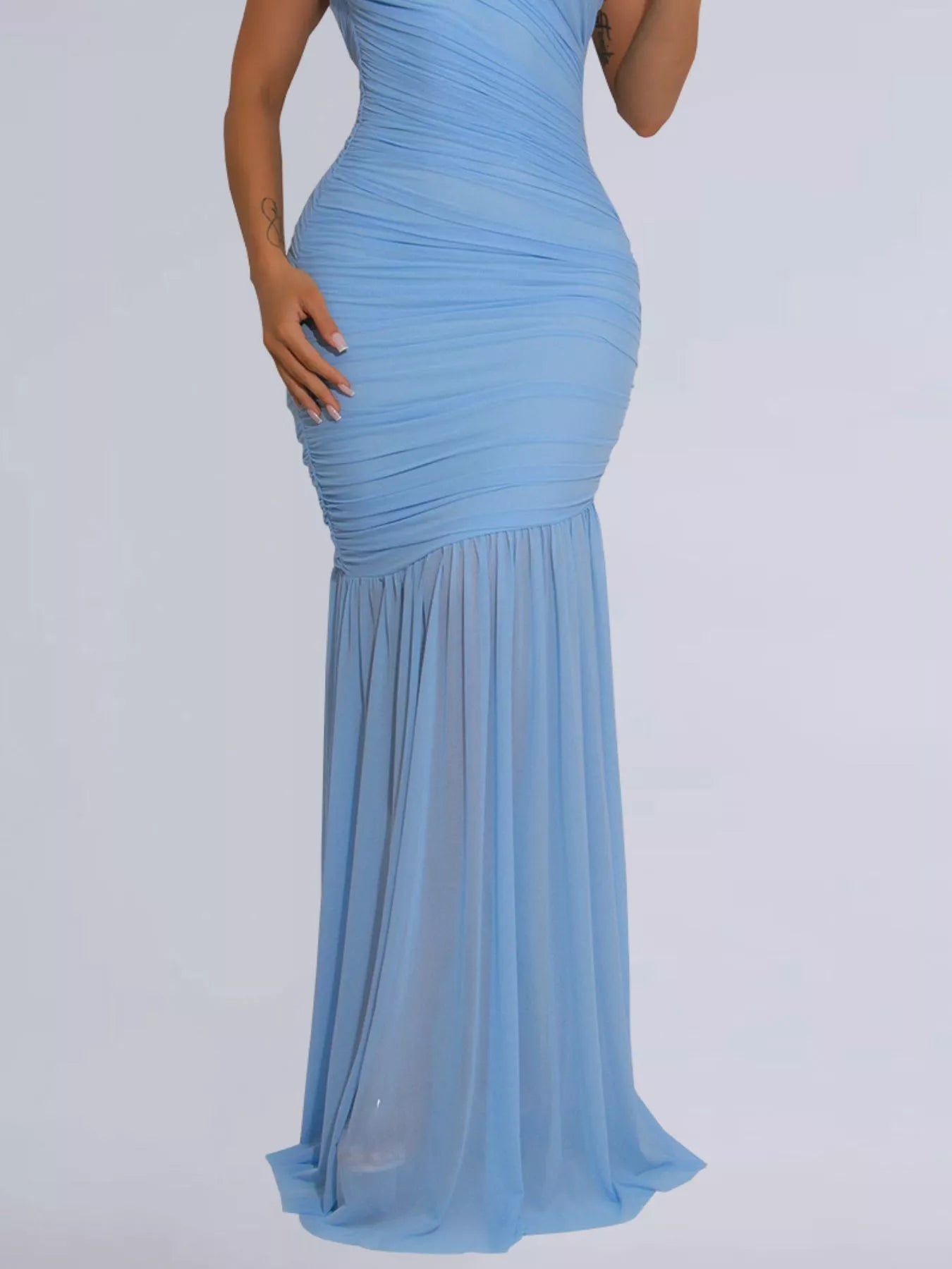 One-Shoulder Ruched Bodycon Maxi Dress