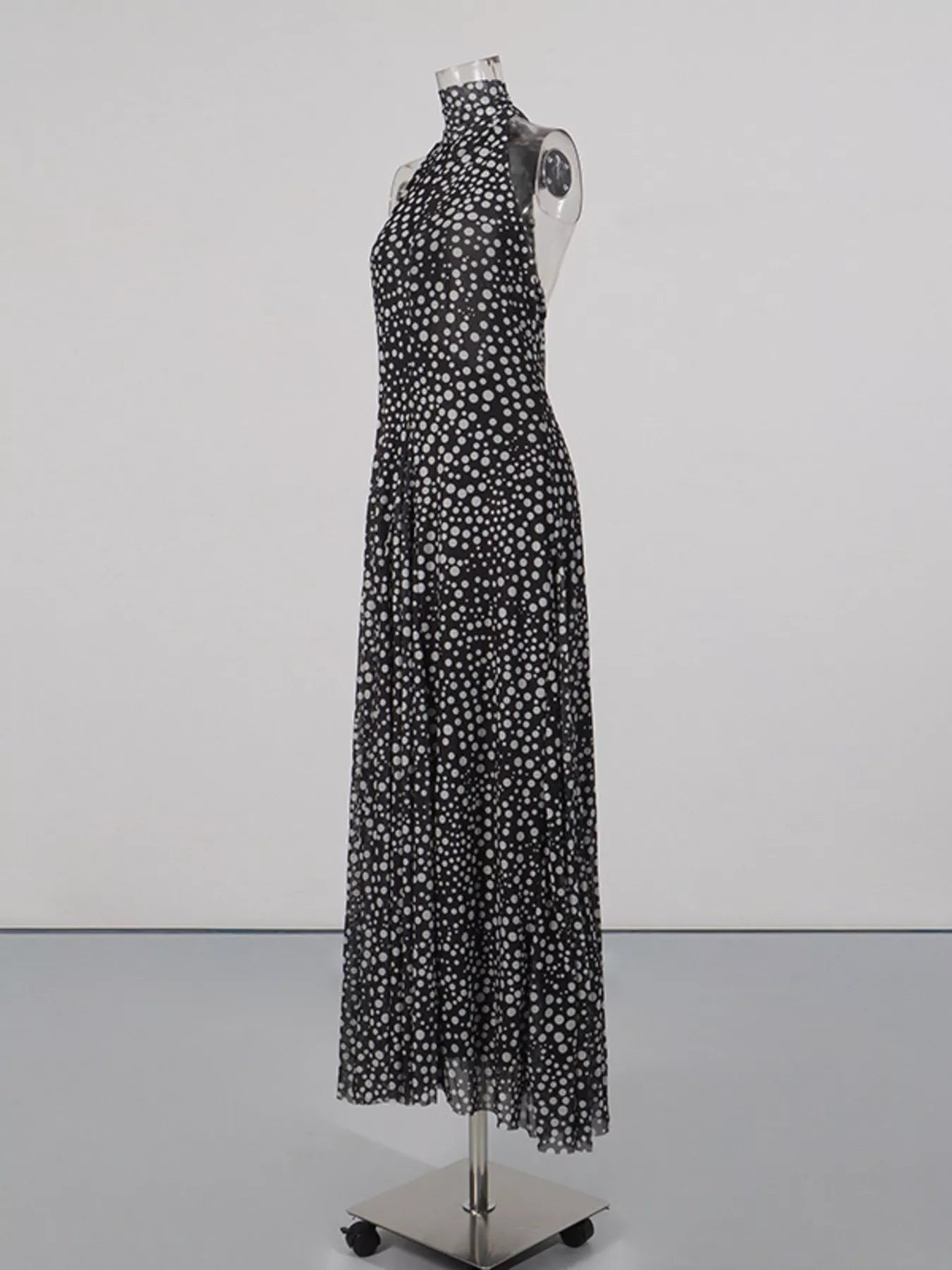 Halter Neck Polka Dot Maxi Dress