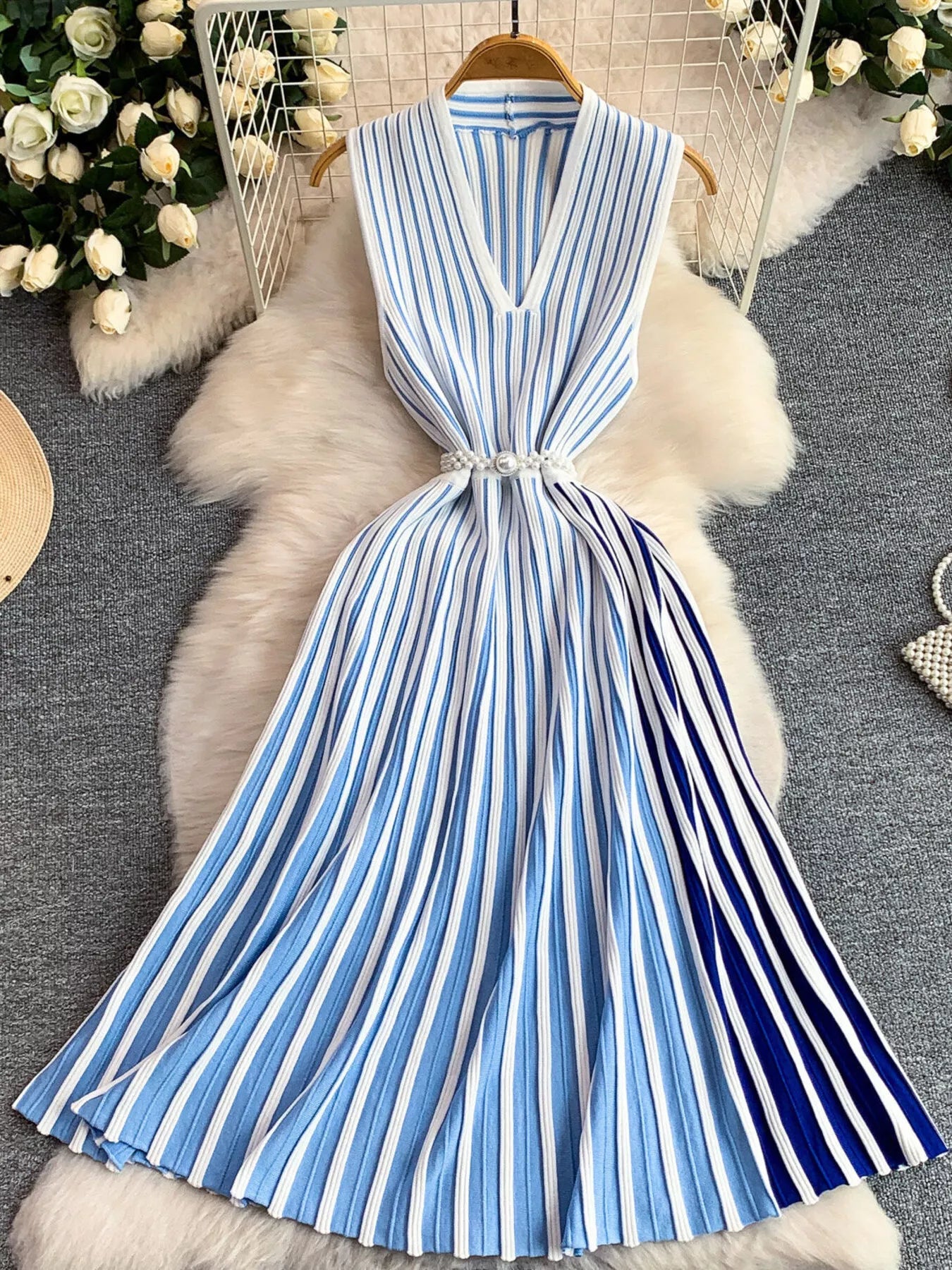 Striped Sleeveless Midi Dress