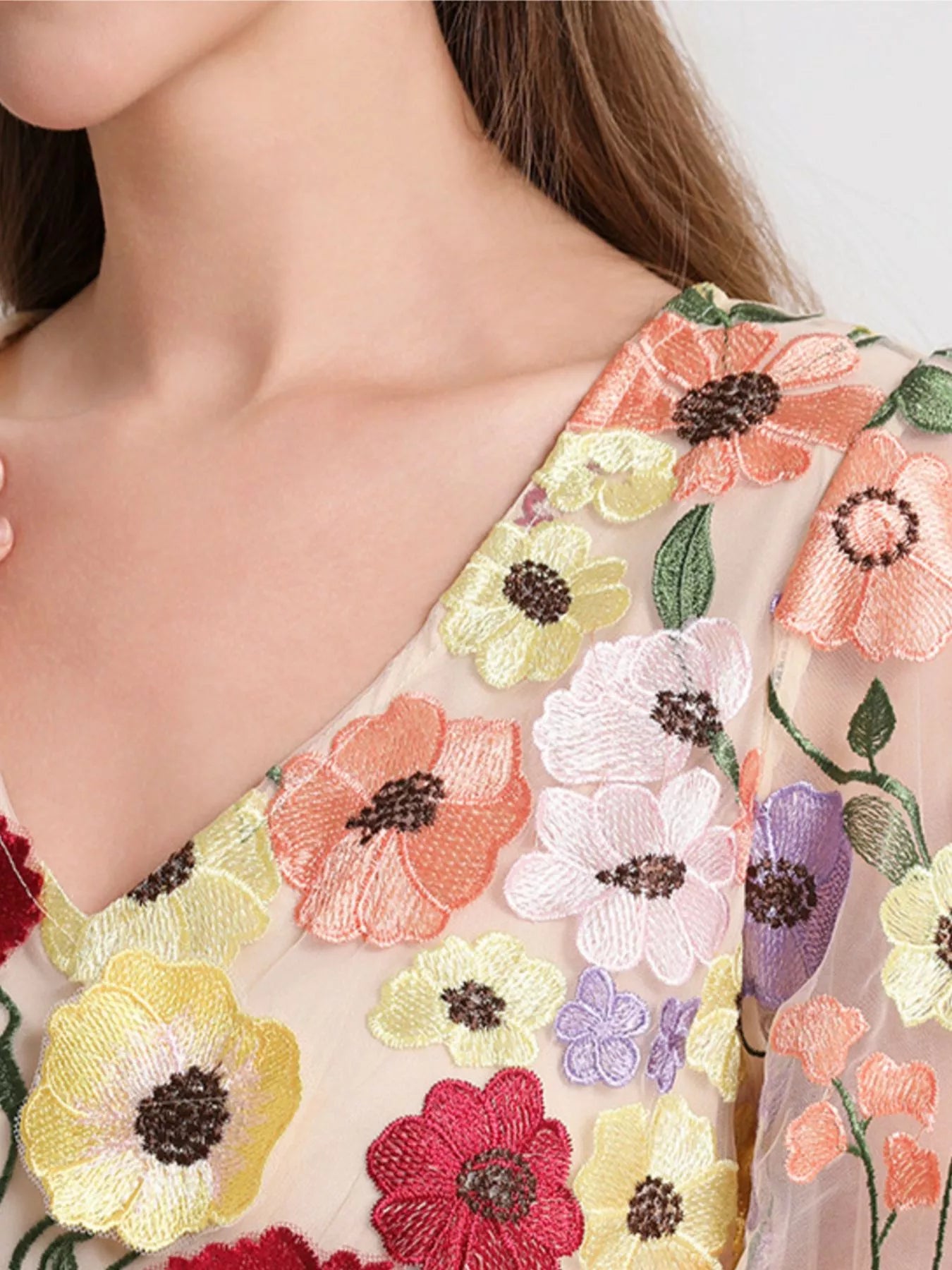 Plus Size Embroidered Floral V-Neck Mini Dress