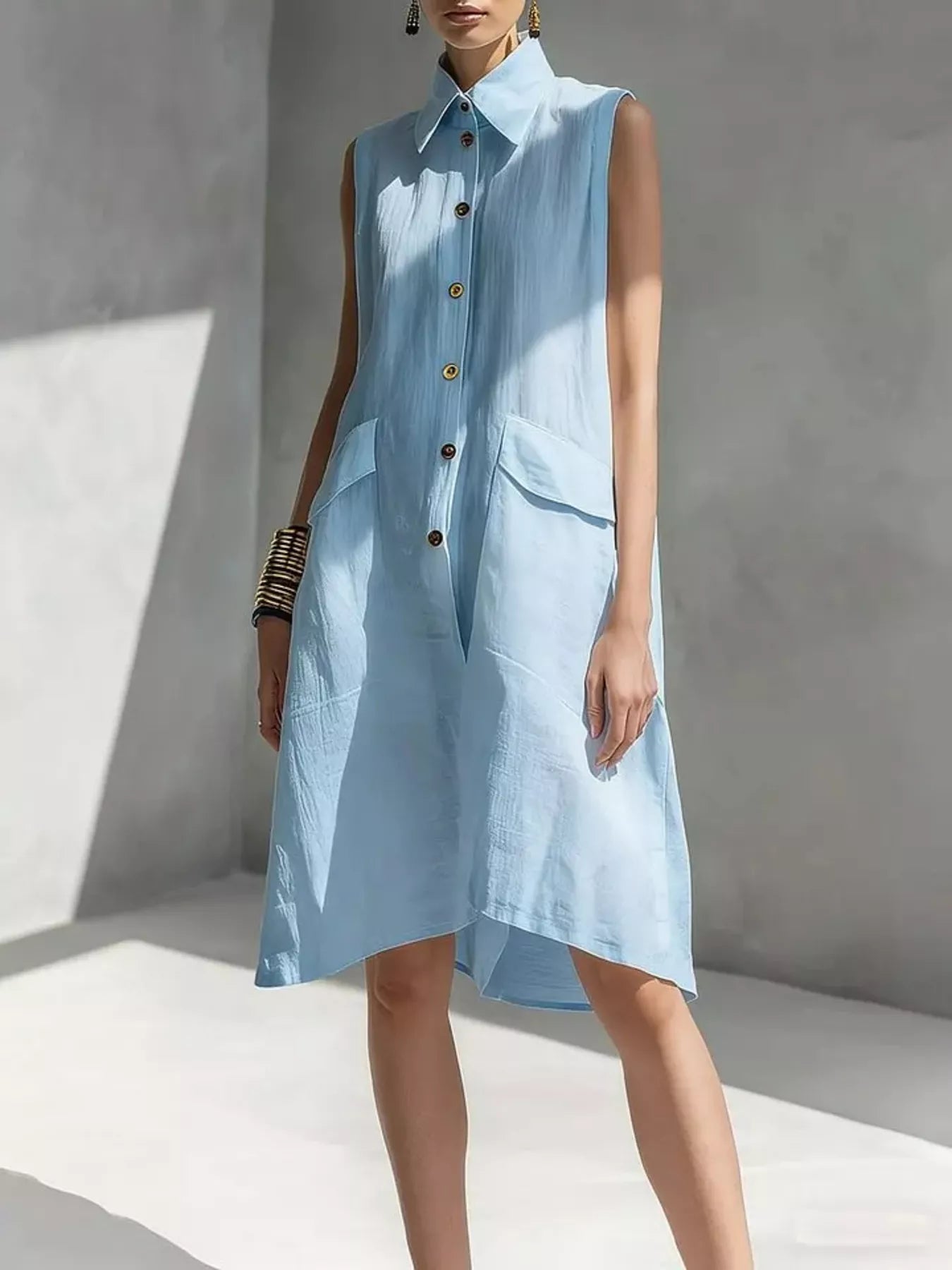 Full Size Button Front Sleeveless Dress Plus Size