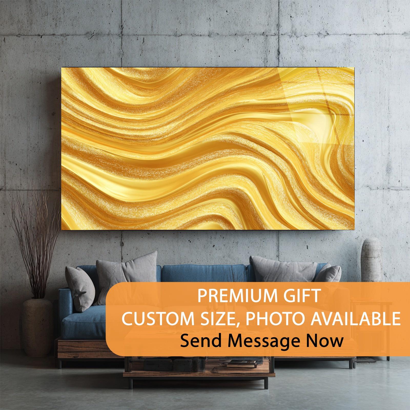 Abstract Gold Flow Tempered Glass Wall Art | Modern Luxury Decor