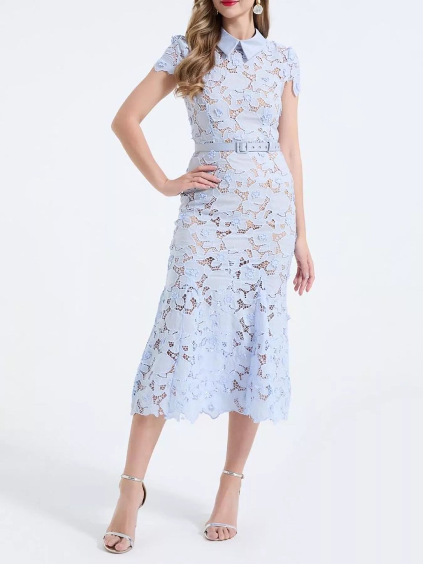 Floral Lace Short Sleeve Midi Dress