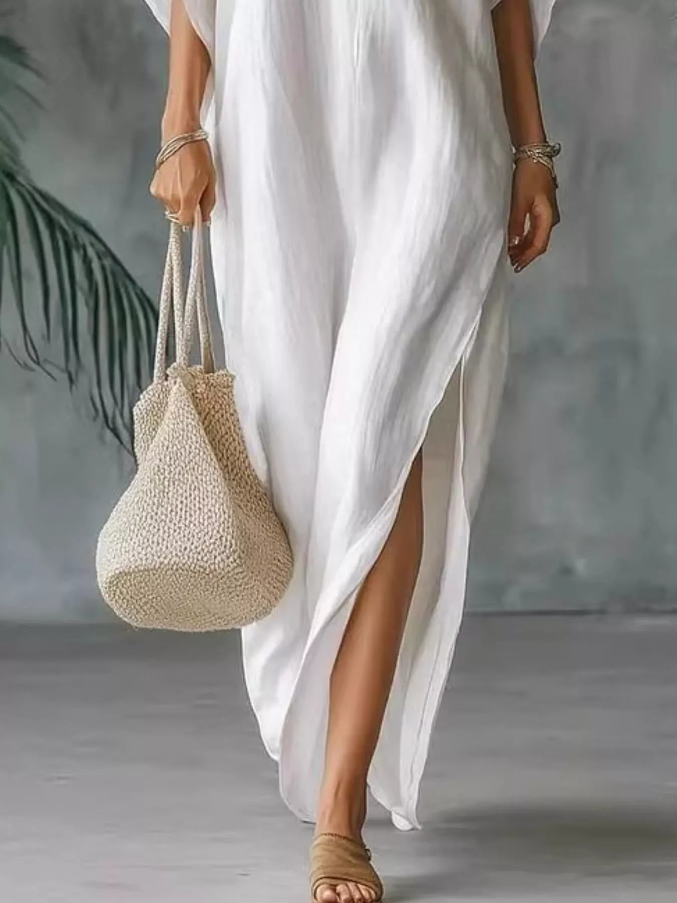 Full Size V-Neck Maxi Dress with Side Slits Plus Size