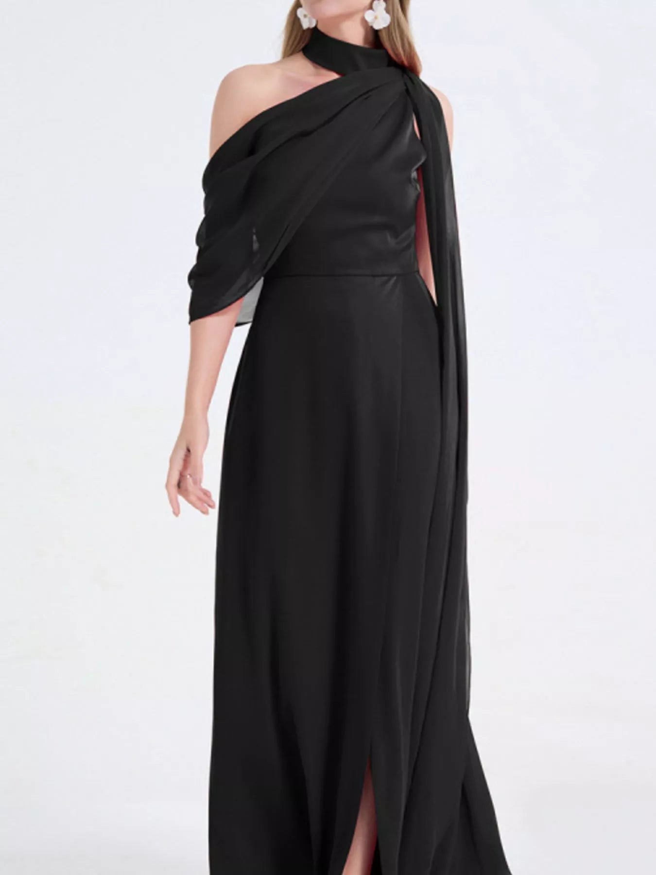 Asymmetrical Neck High Slit Maxi Dress