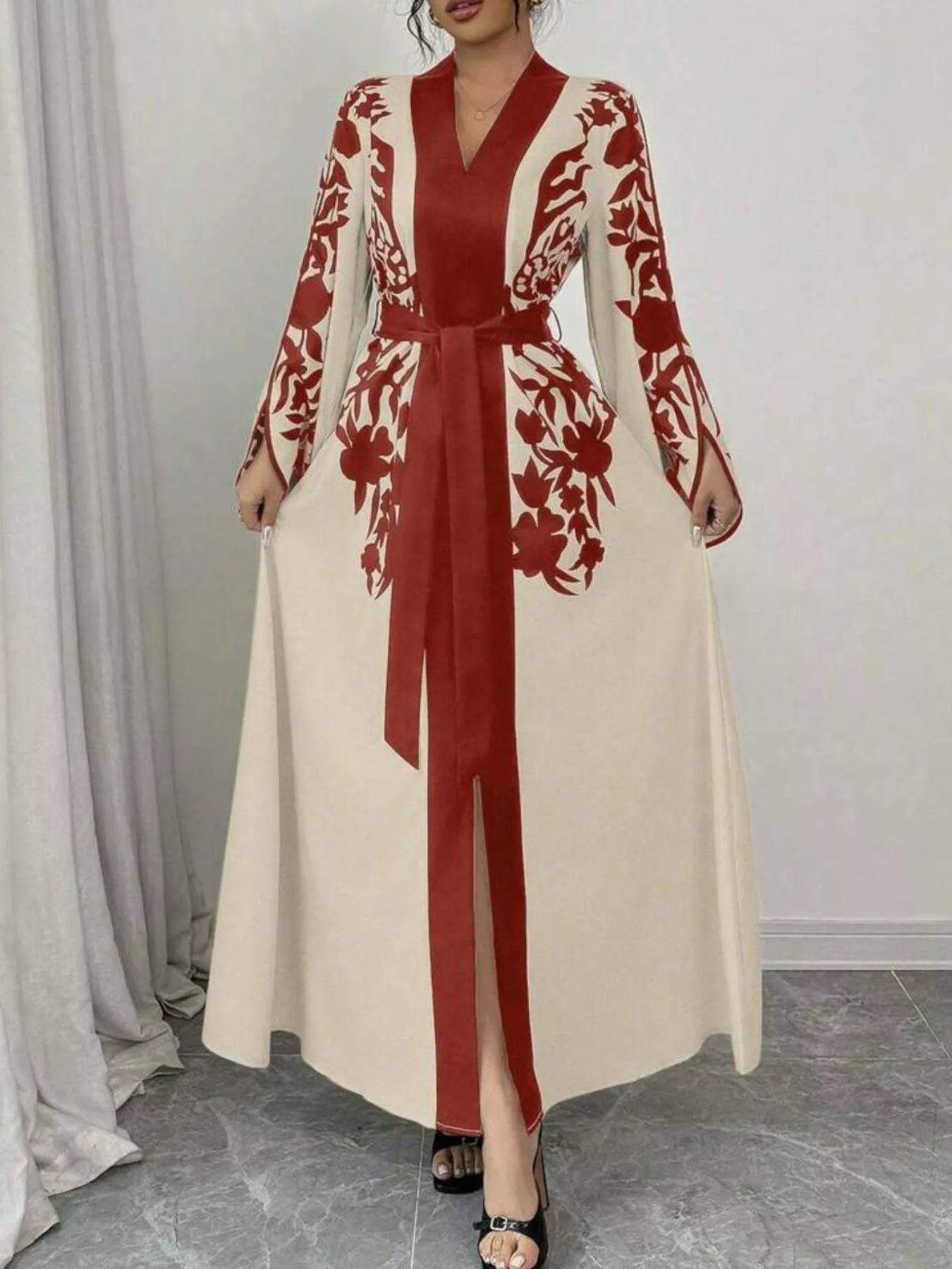 Printed Tie Waist Maxi Dress