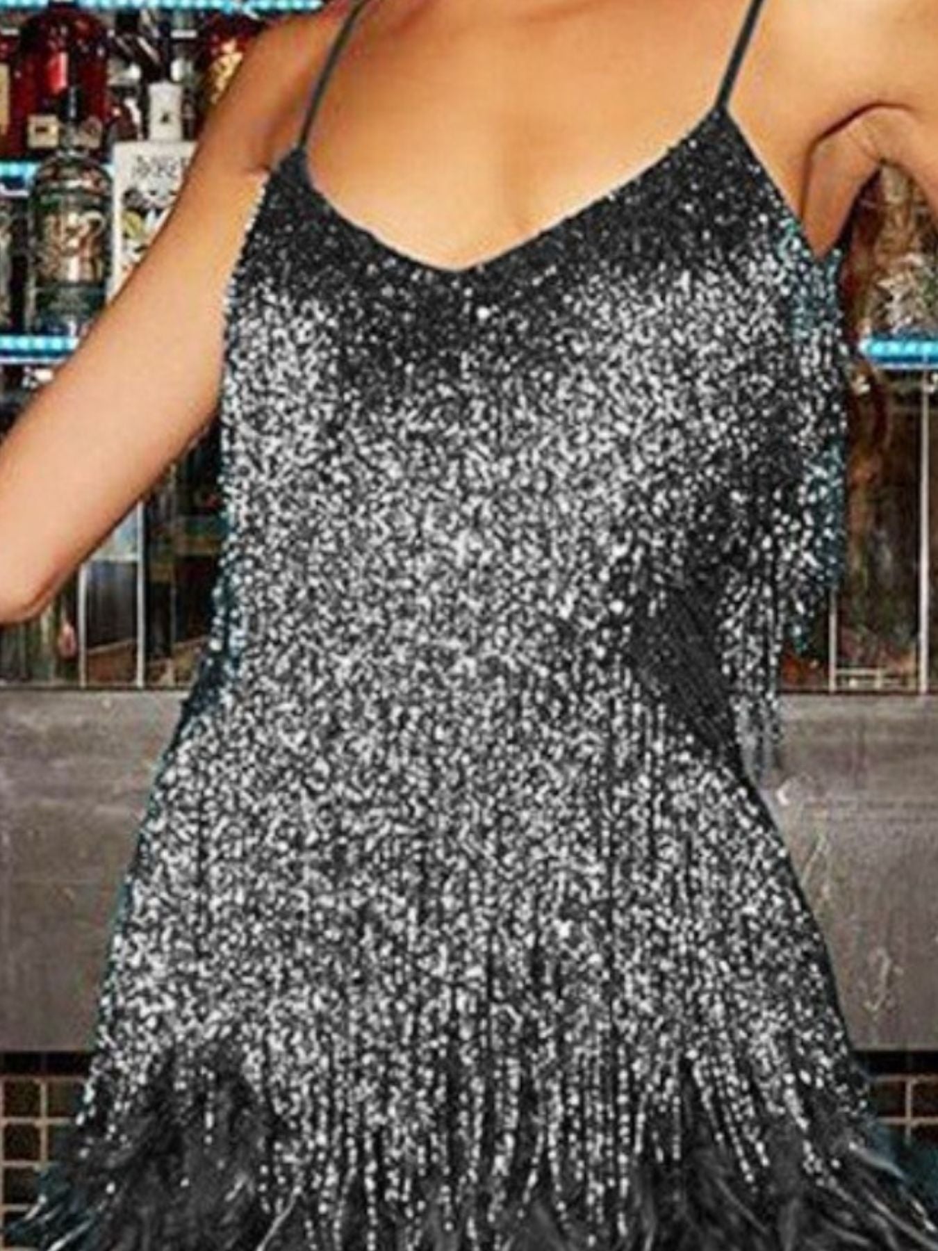 Fringe Feather Hem Mini Dress