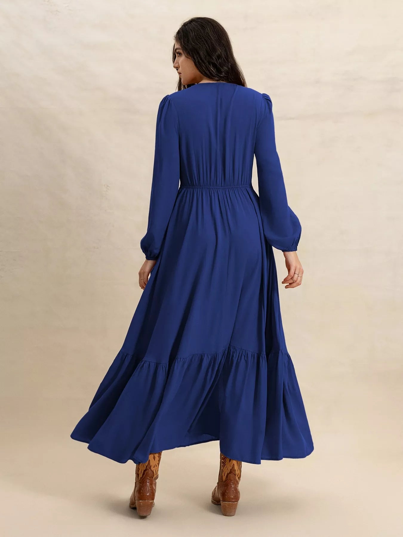Plus Size Slit V-Neck Long Sleeve Maxi Dress