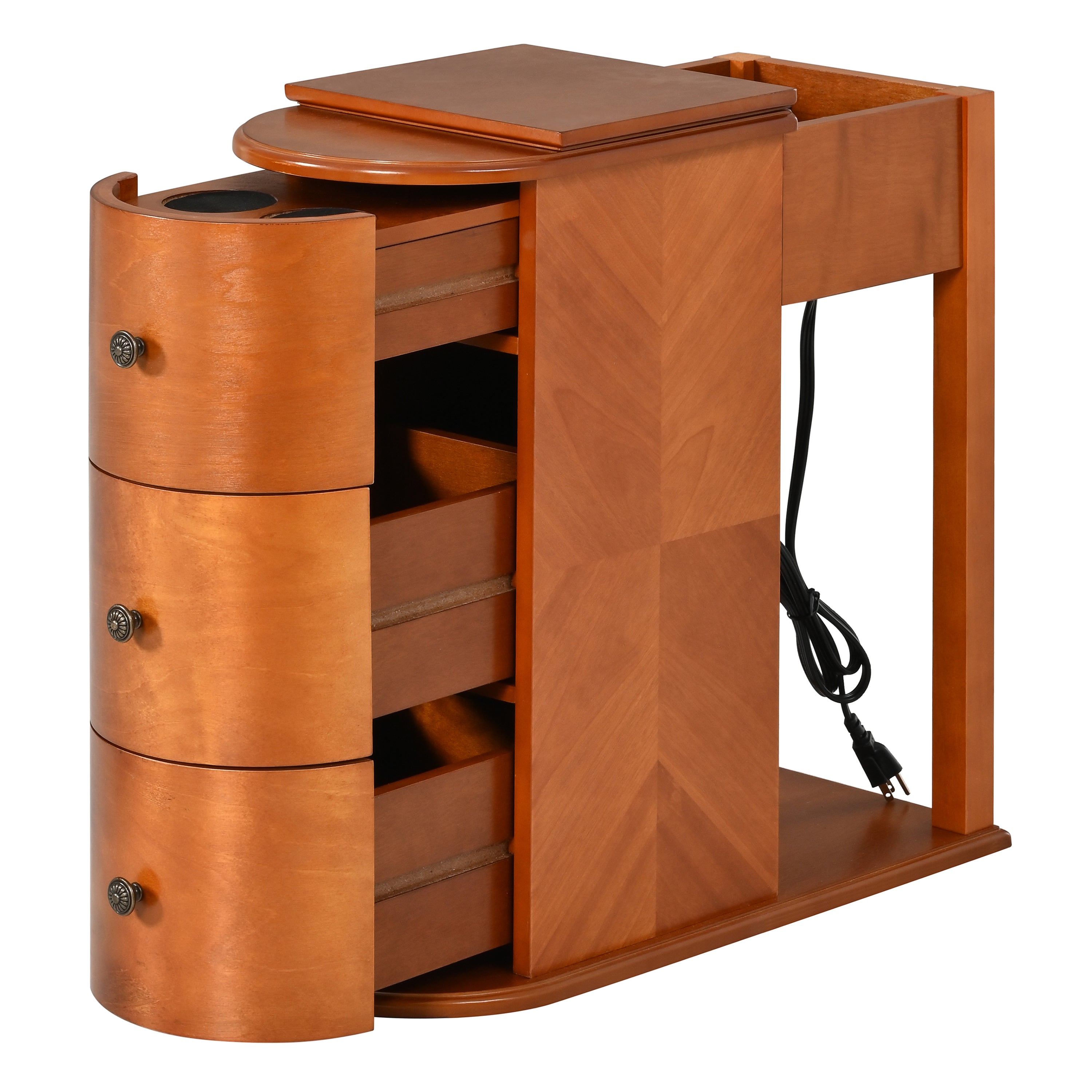 Modern End Table with Hidden Cup Holder Drawer & Charging Station
