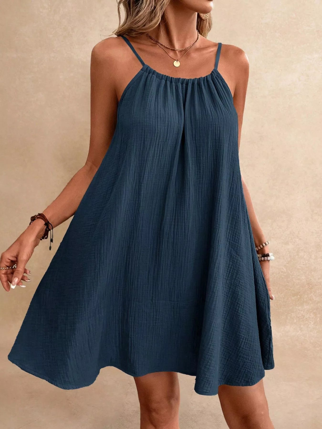 Casual Spaghetti Strap Gauze Dress