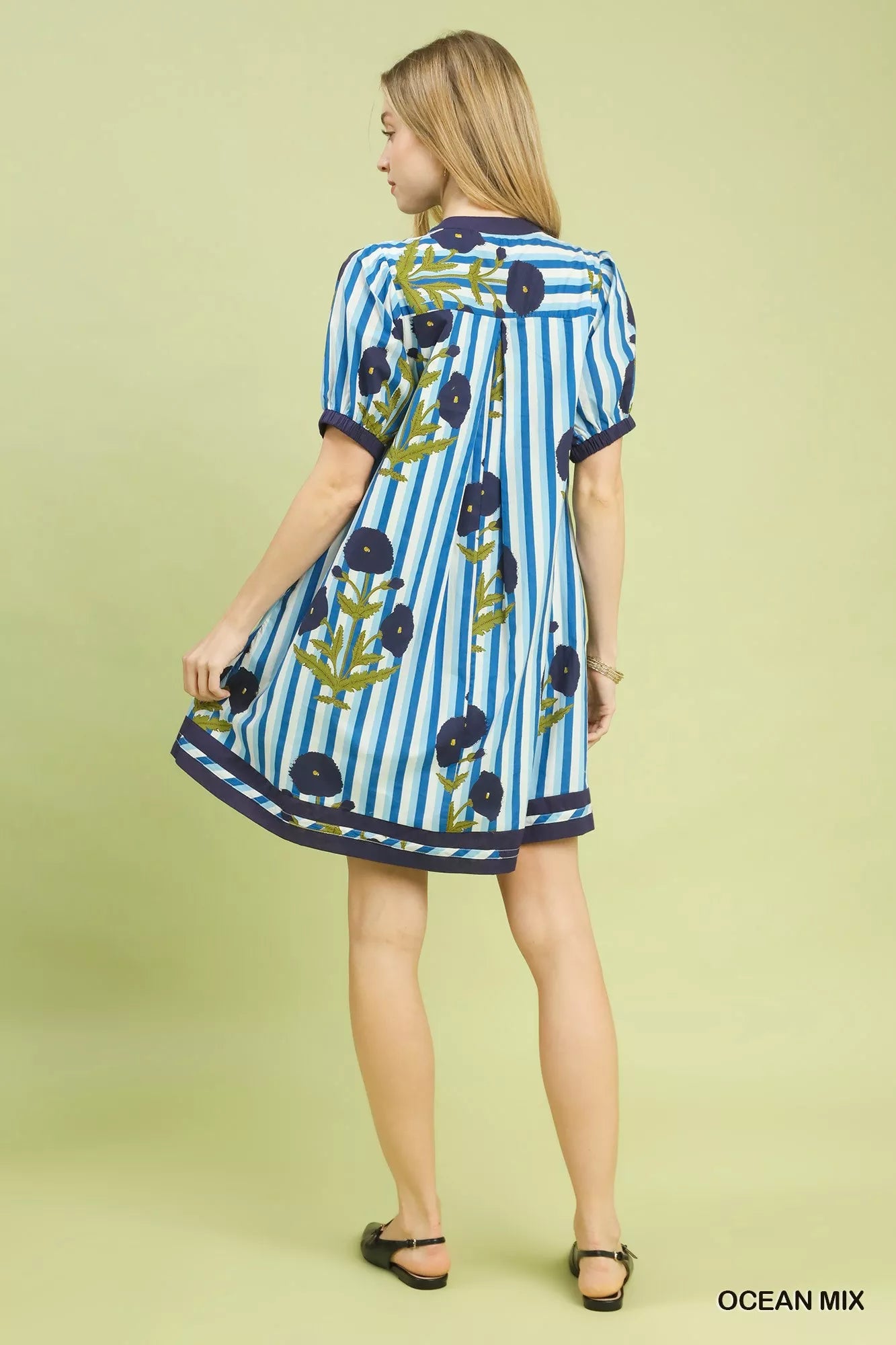 Umgee Mix Floral Stripe Contrast Dress