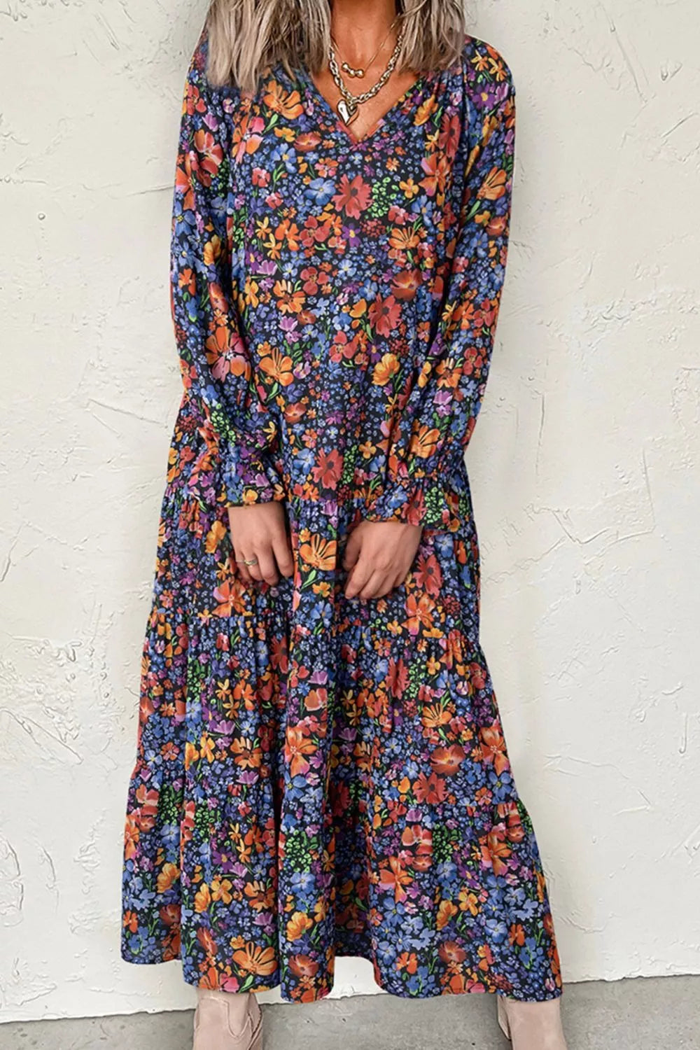 Floral Print Flounce Sleeve Dress