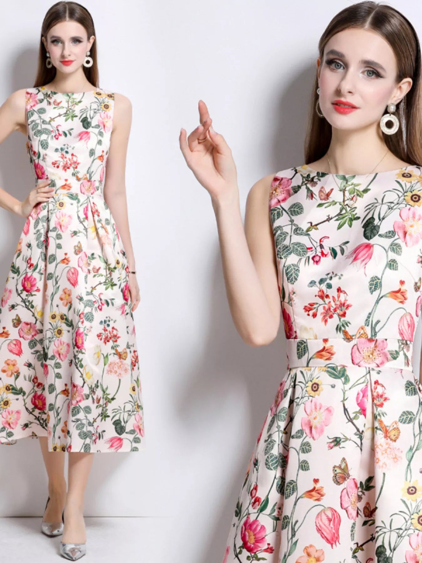 Floral Print Sleeveless Midi Dress