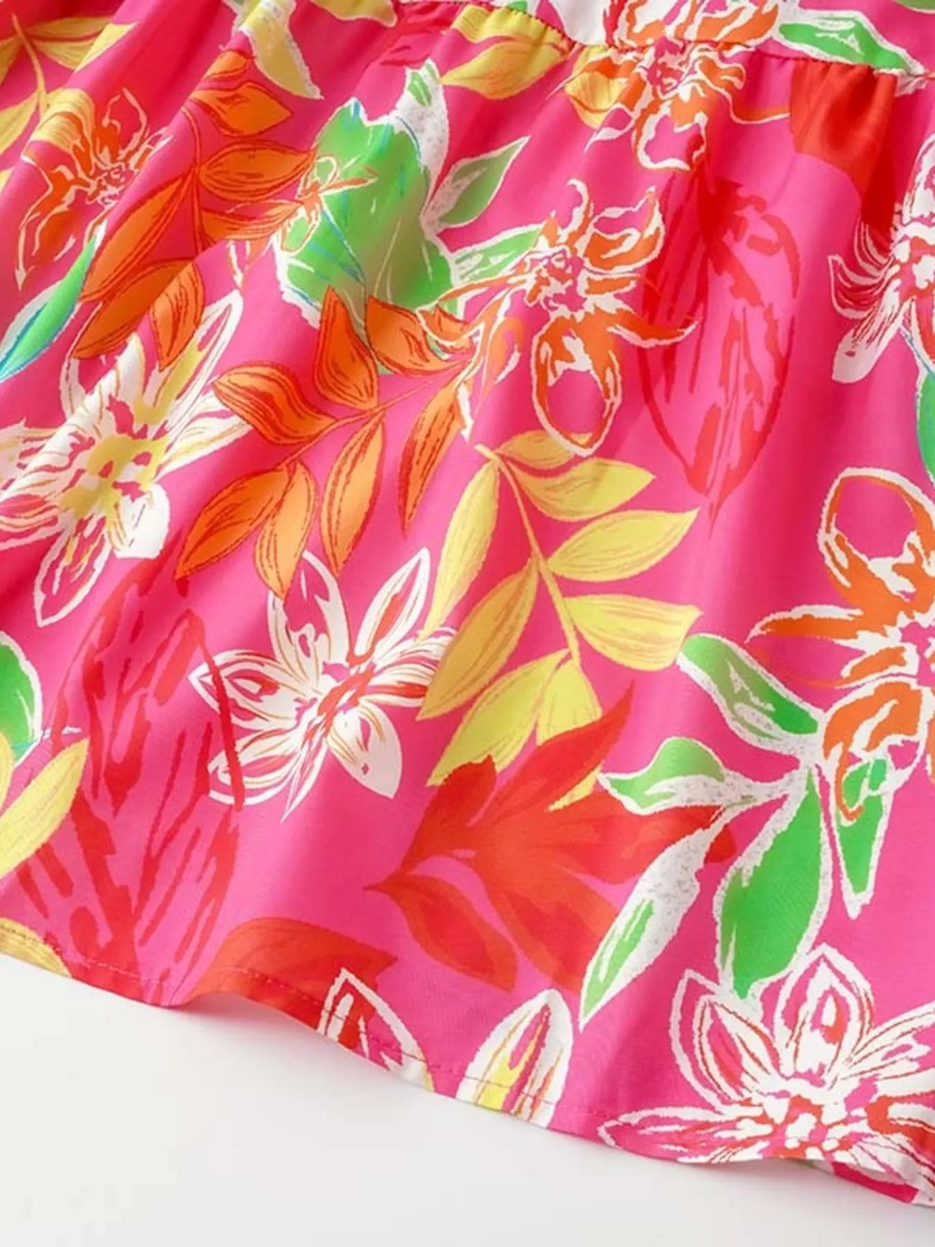 Tropical Print Smocked Tie-Strap Dress