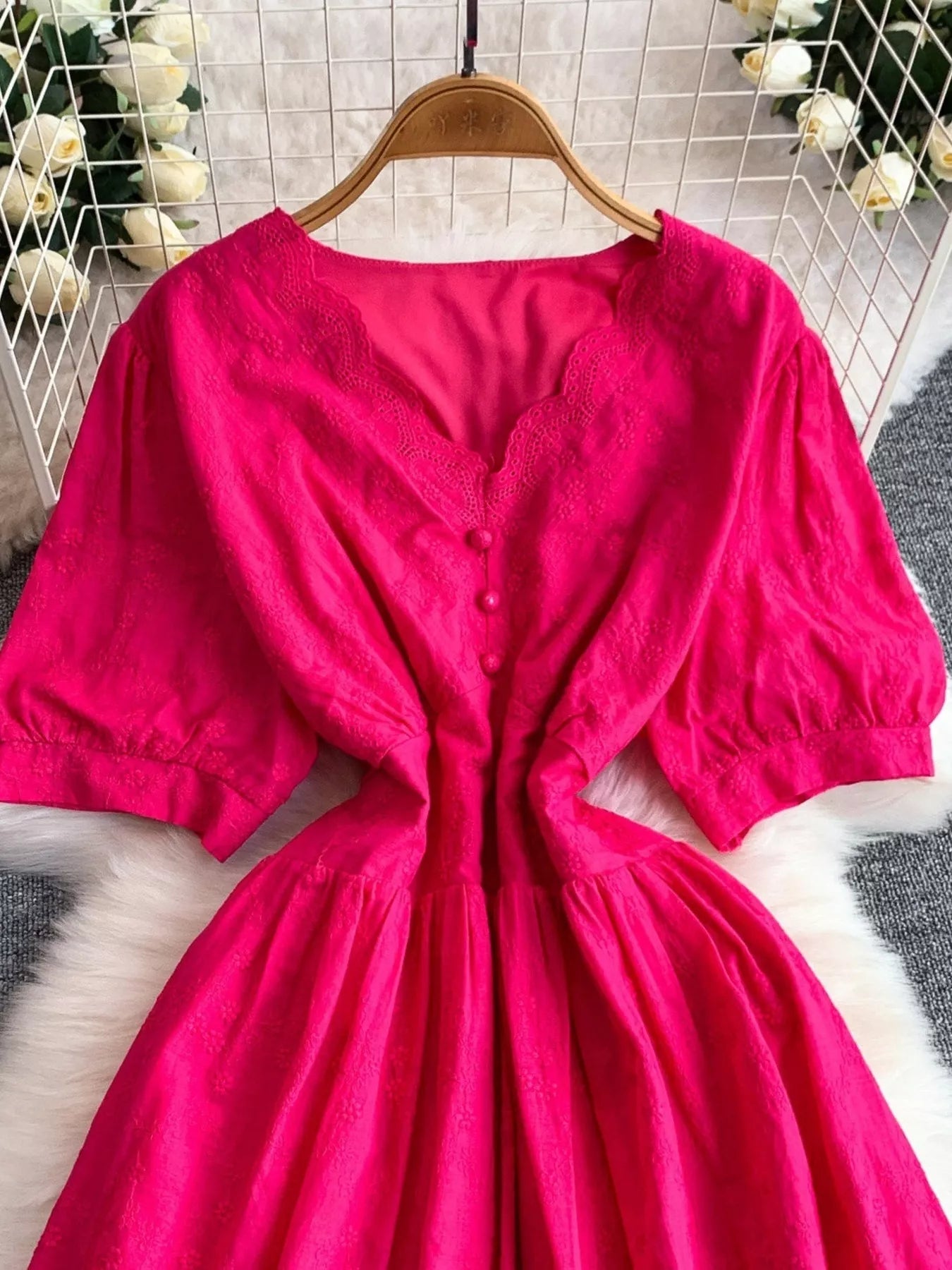 Lace Detail A-Line Midi Dress