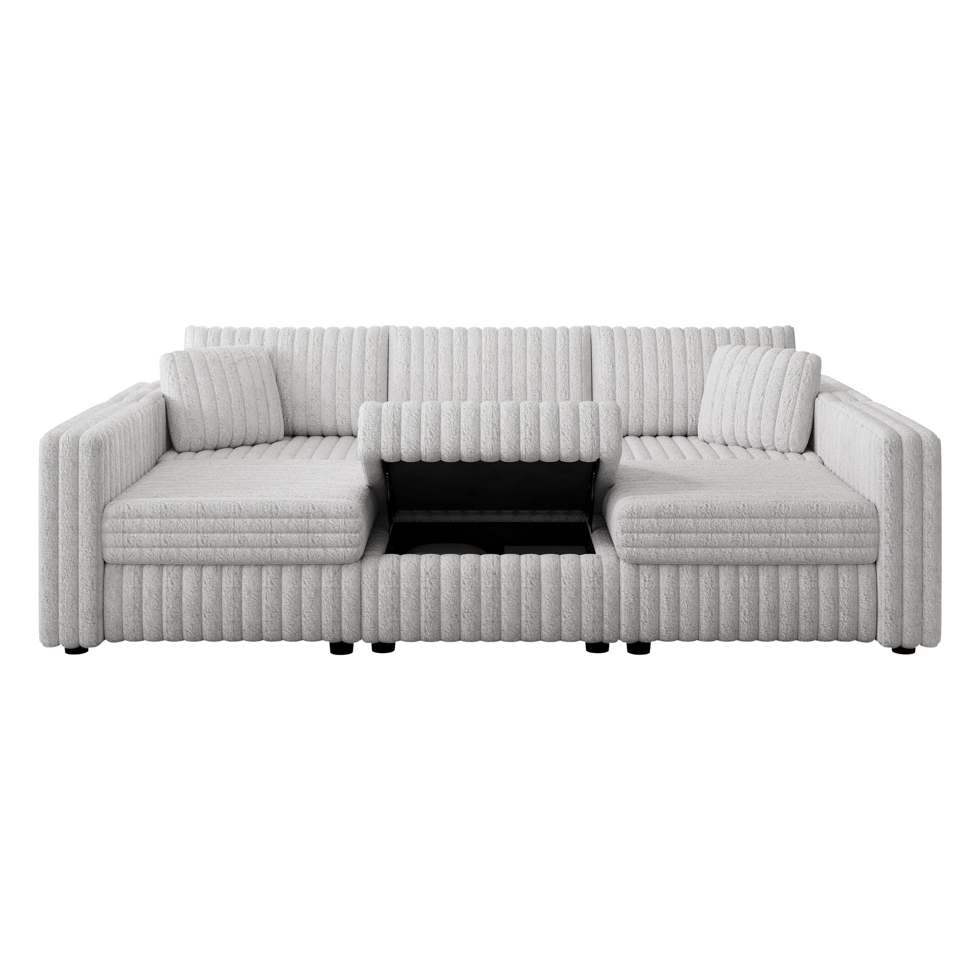 106.3" Soft U-Shaped 6-Person Sofa with Ottoman - Light Gray