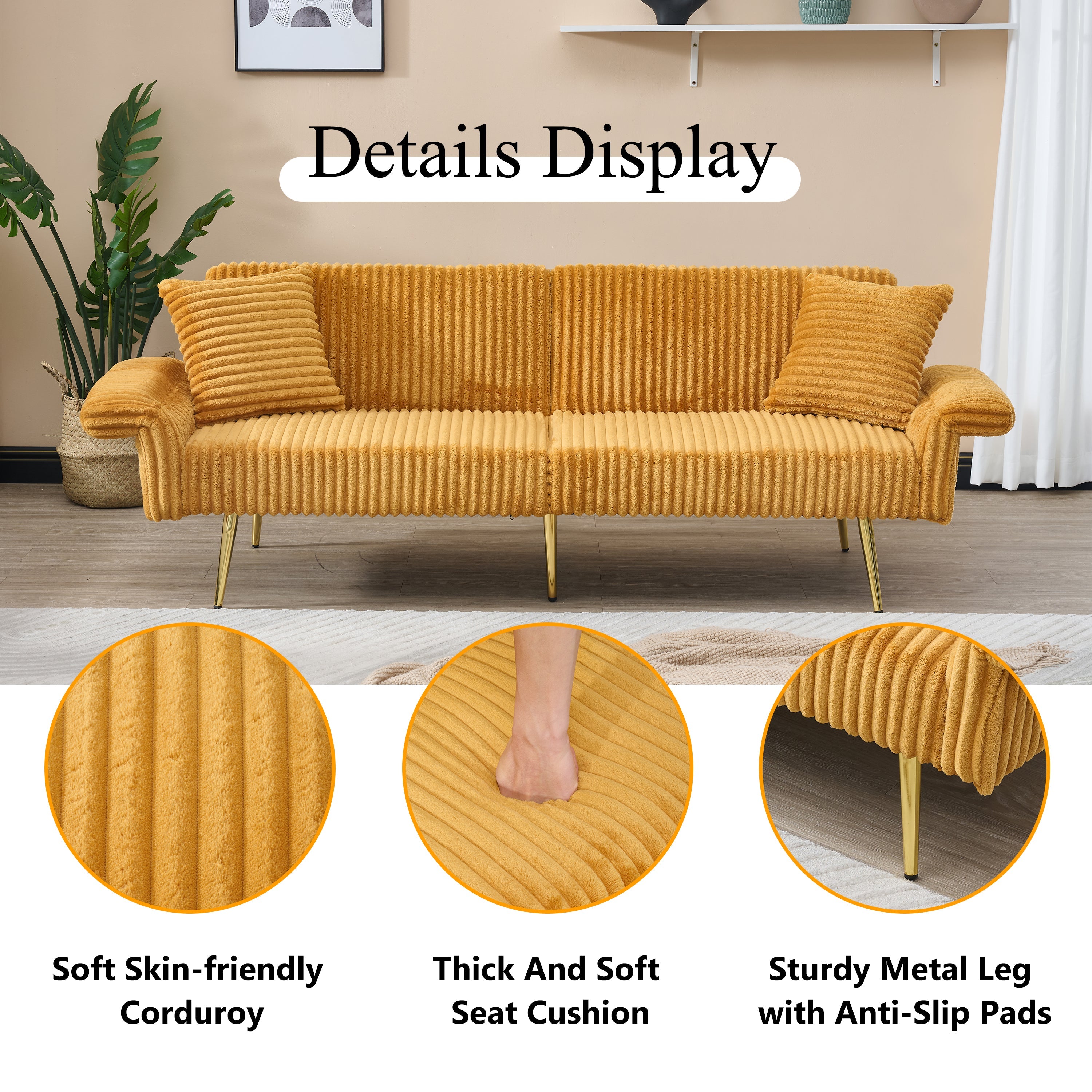 79 Inch Corduroy Sofa Bed