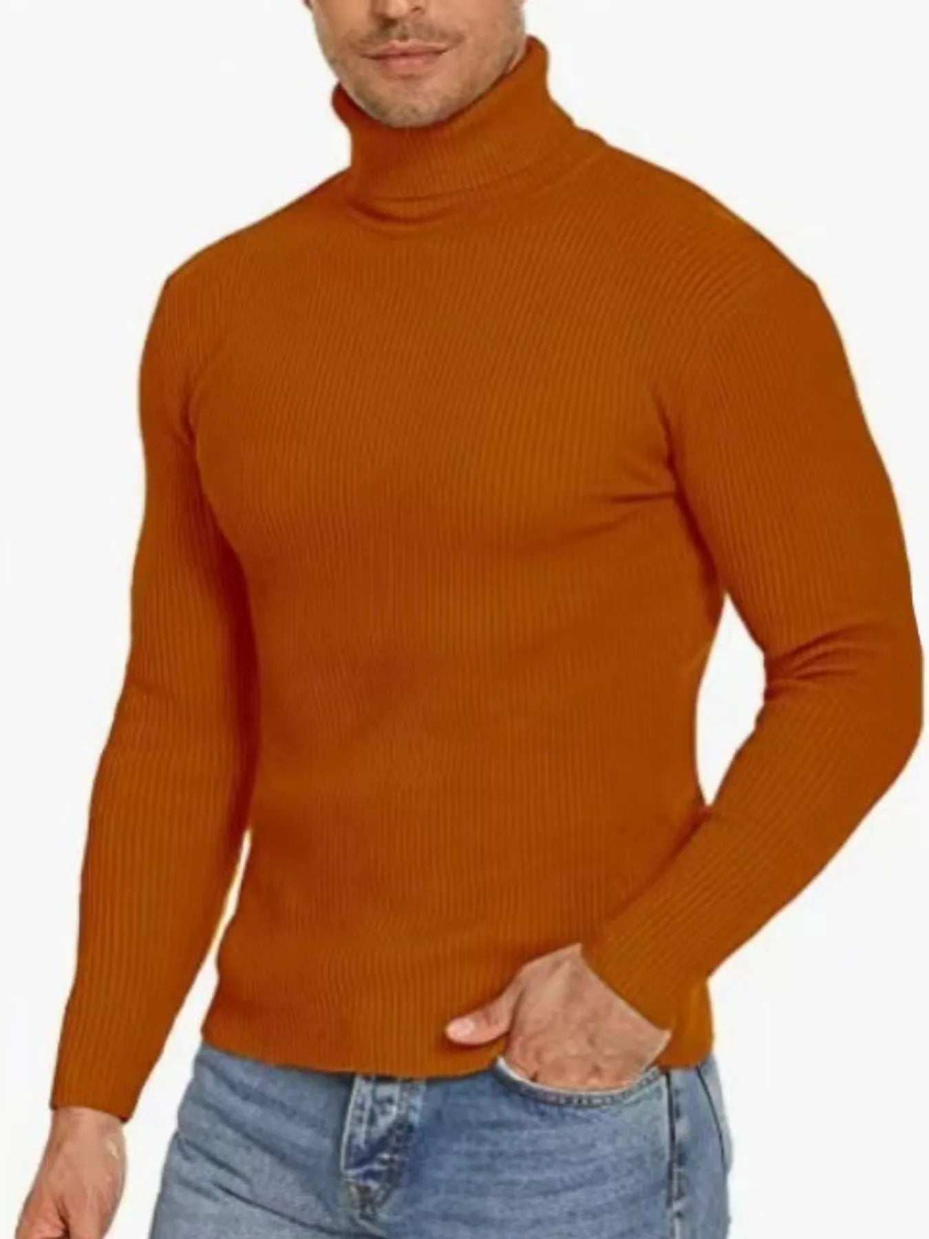 Men's Plus Size Ribbed Turtleneck Long Sleeve Sweater