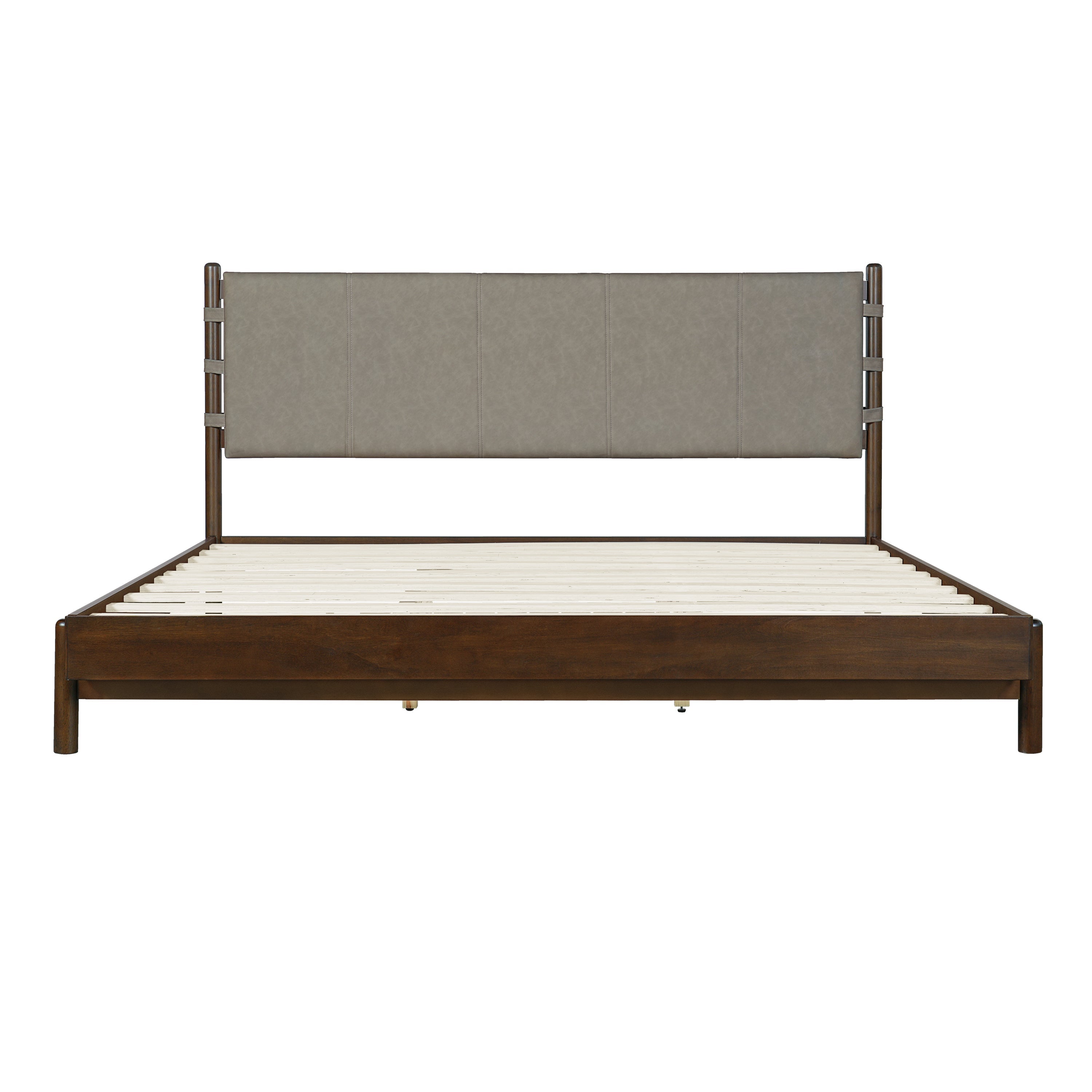Premium Rubber Wood Platform Bed Frame, King Bed Frame with Headboard Included