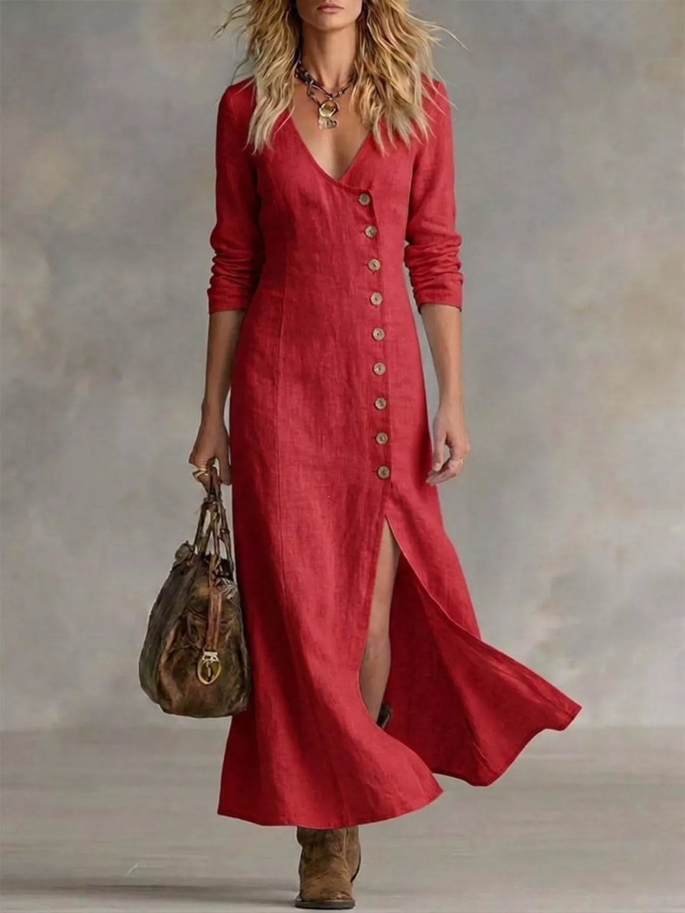 Full Size Button Front Slit Maxi Dress Plus Size