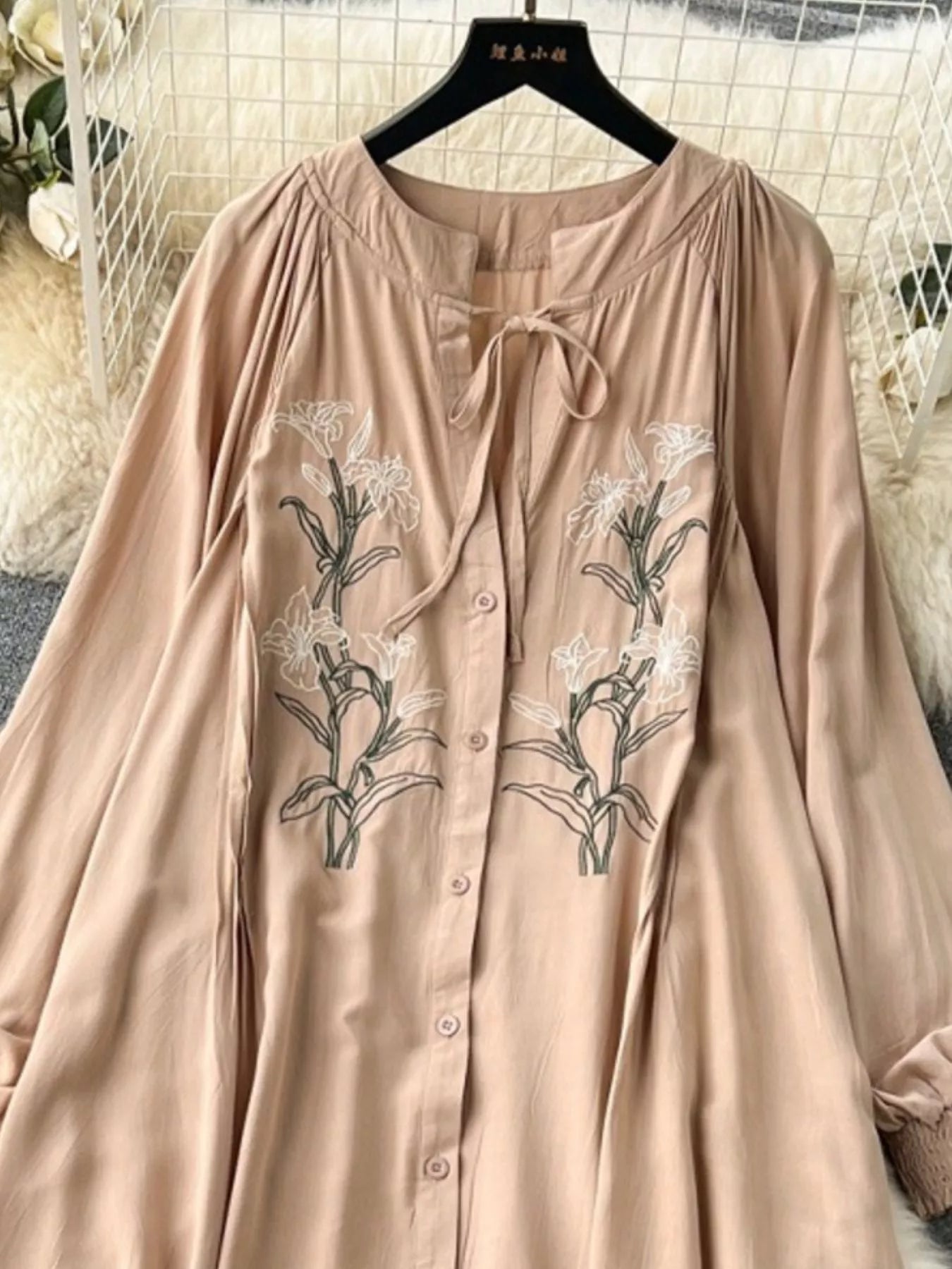 Floral Button Front Long Sleeve Dress