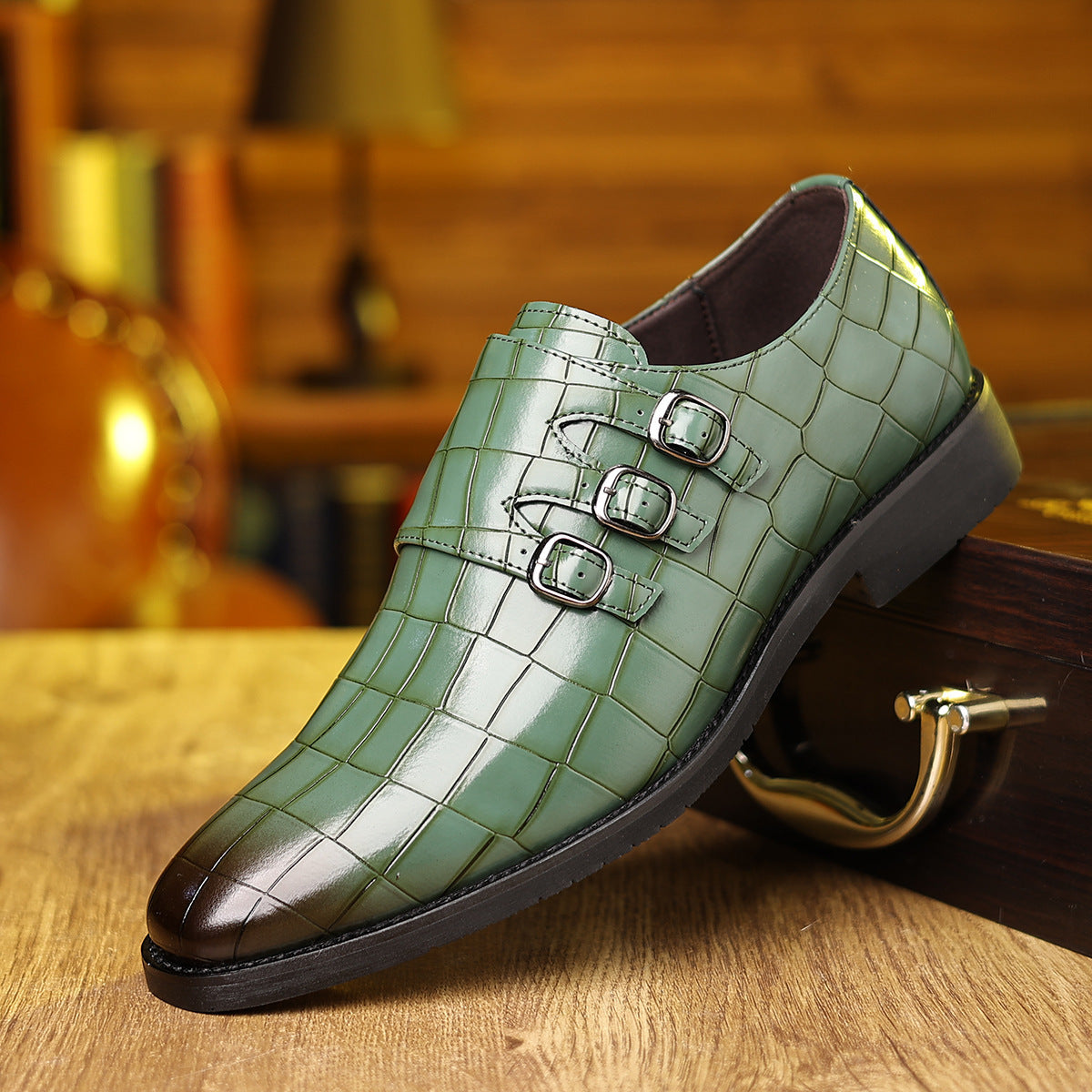 Men's Work Utility Footwear Casual Pointed-Toe Buckled Leather Shoes