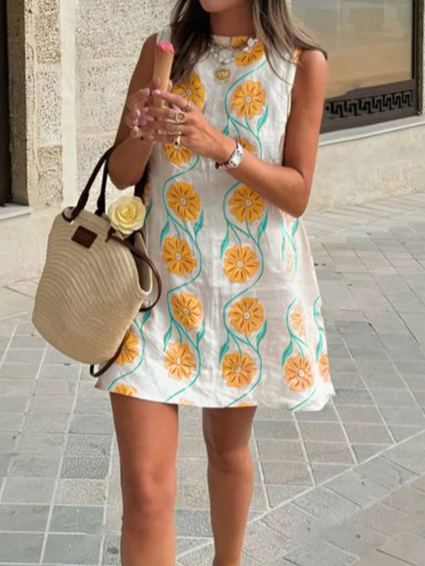 Floral Pattern Sleeveless Mini Dress