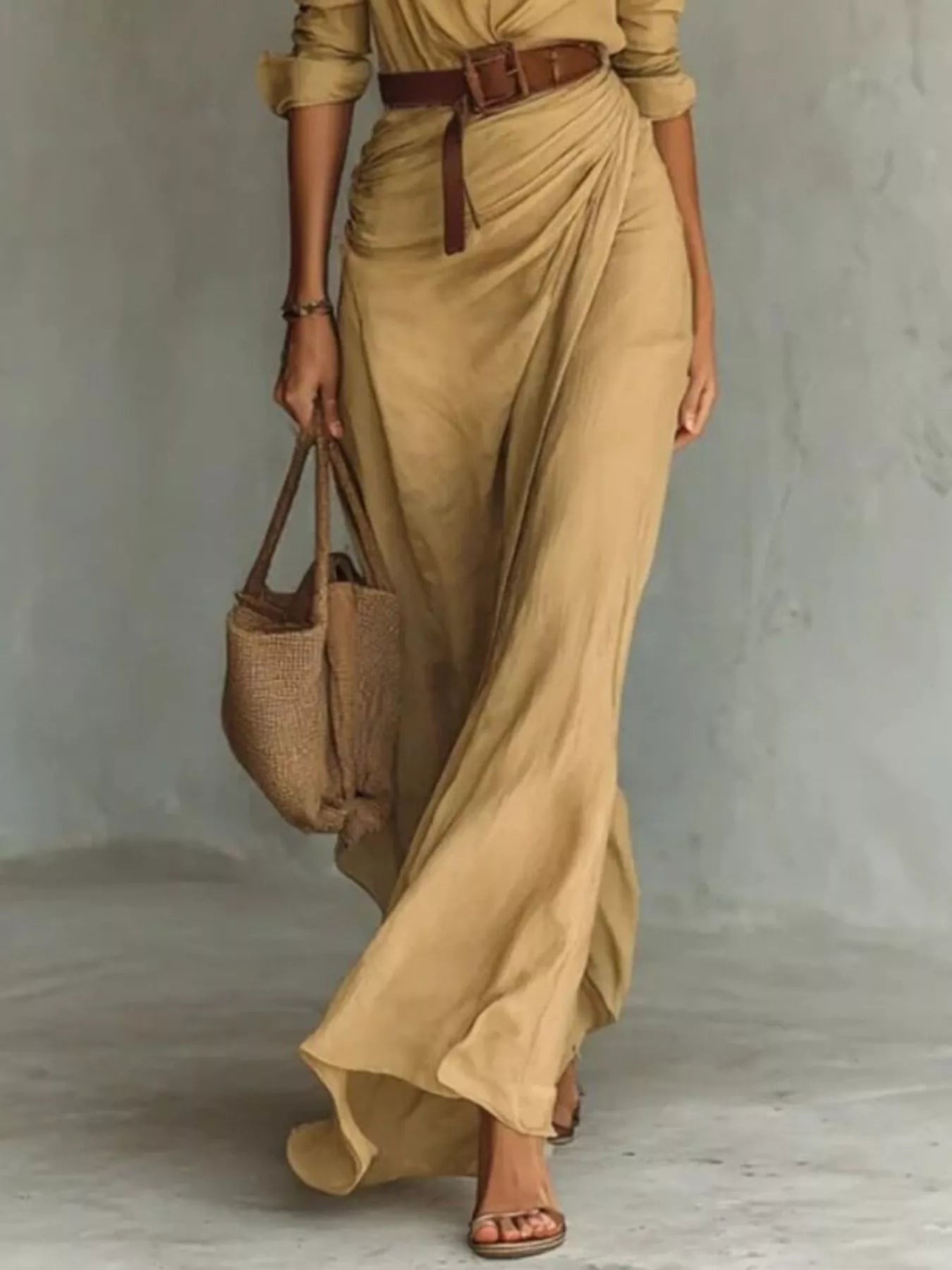 Full Size Ruched Long Sleeve Maxi Dress Plus Size