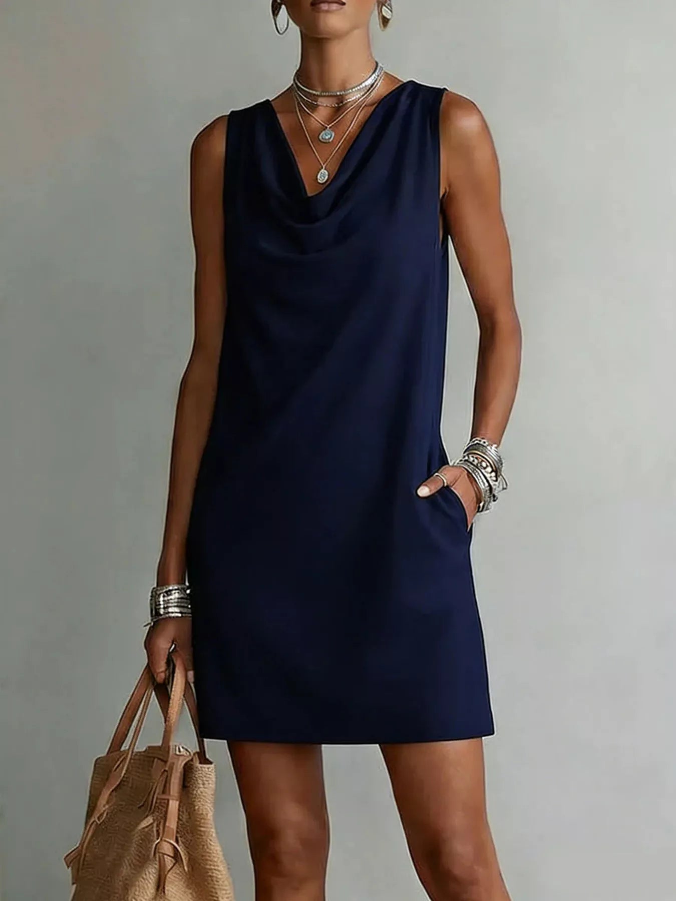 Full Size Sleeveless Cowl Neck Mini Dress Plus Size
