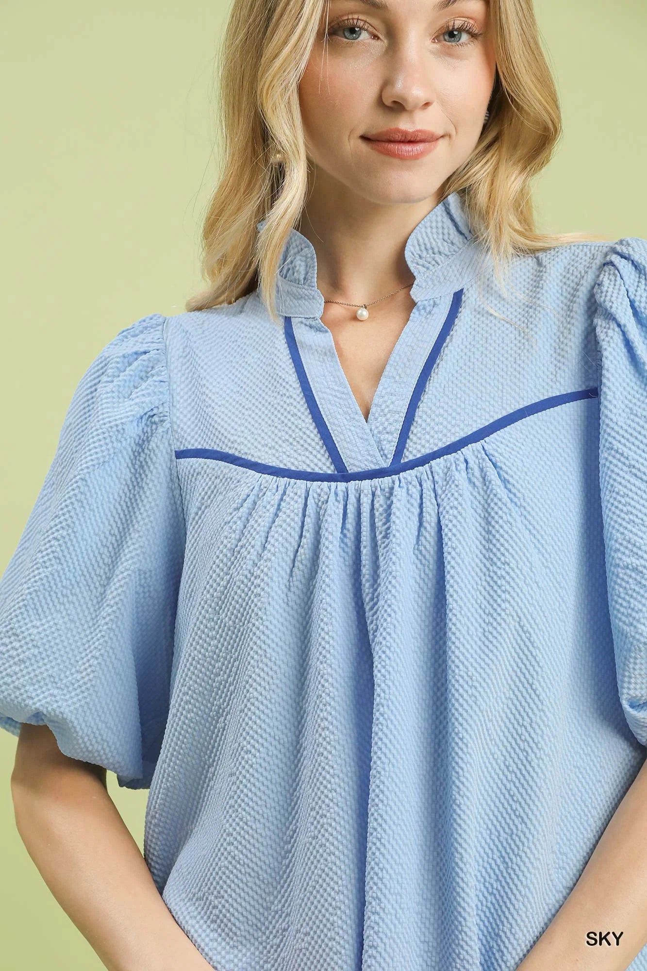 Umgee Seersucker Puff Sleeve Dress