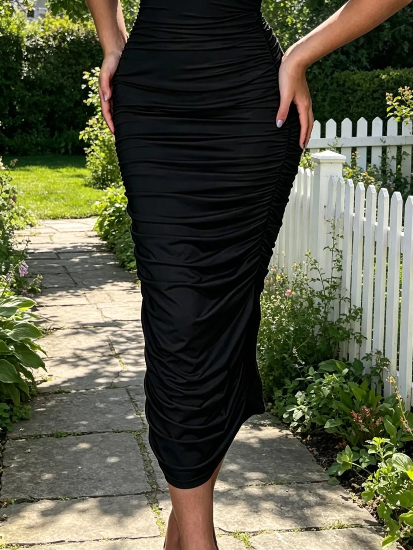 Flower Ruched Tube Bodycon Midi Dress