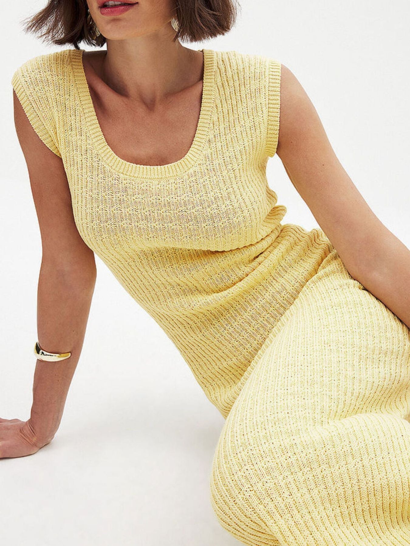Side Slit Sleeveless Midi Knit Dress