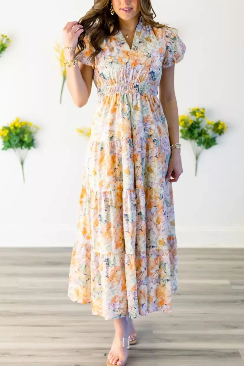 Floral Print Smocked Tiered Maxi Dress