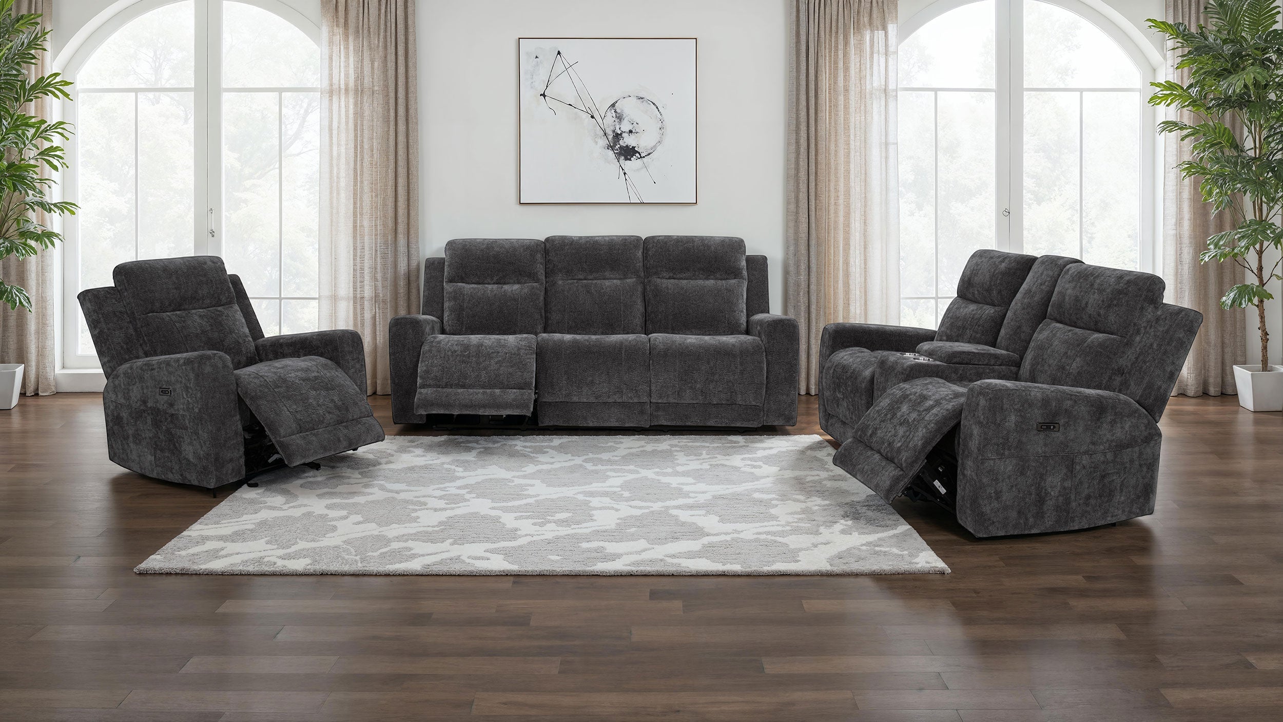 Kennett Chenille Upholstered Power Recliner Chair Dark Grey