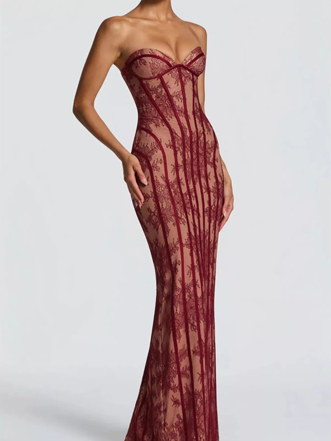 Lace Up Back Strapless Maxi Dress