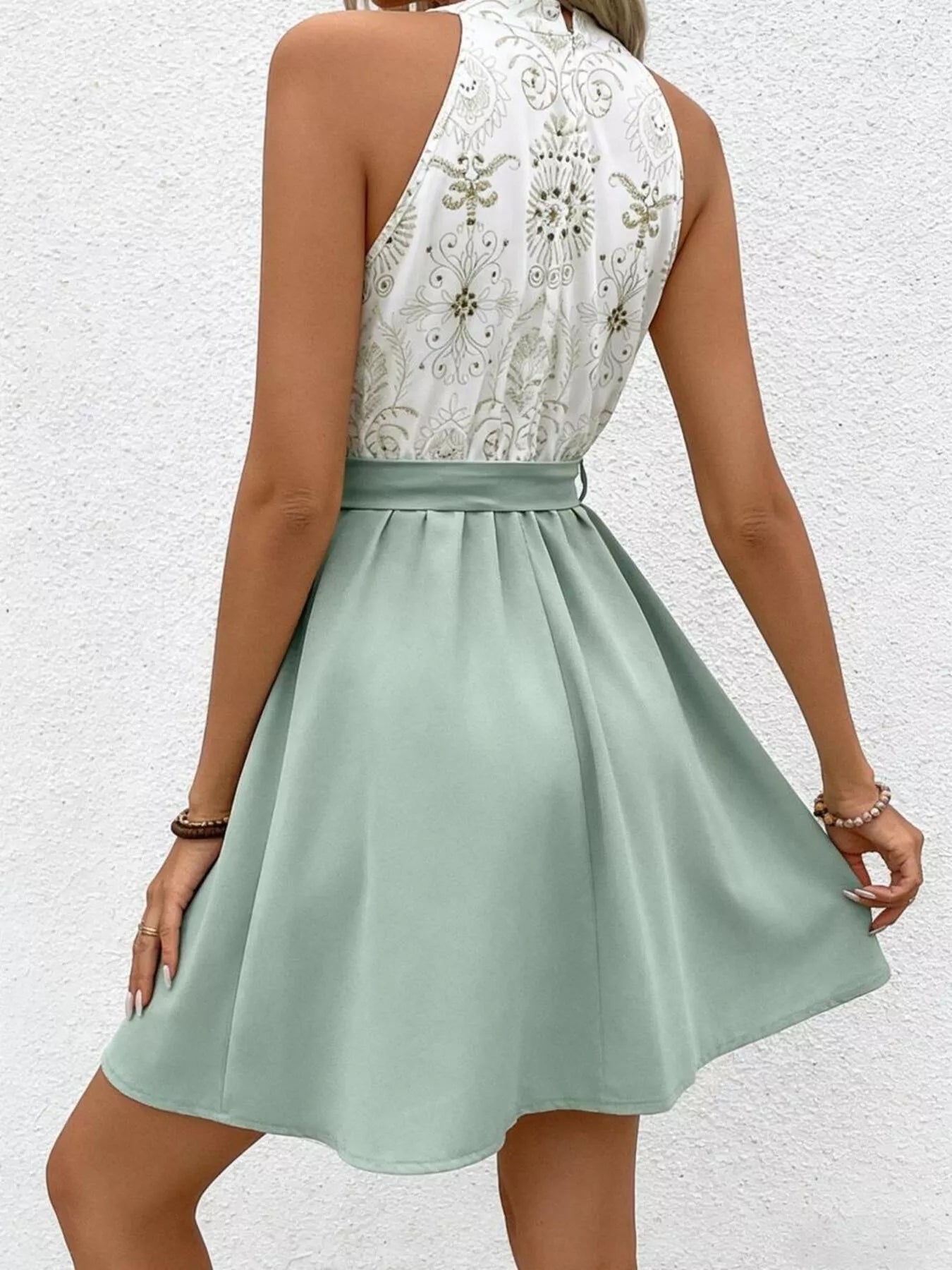 Sleeveless Tie Waist A-Line Dress