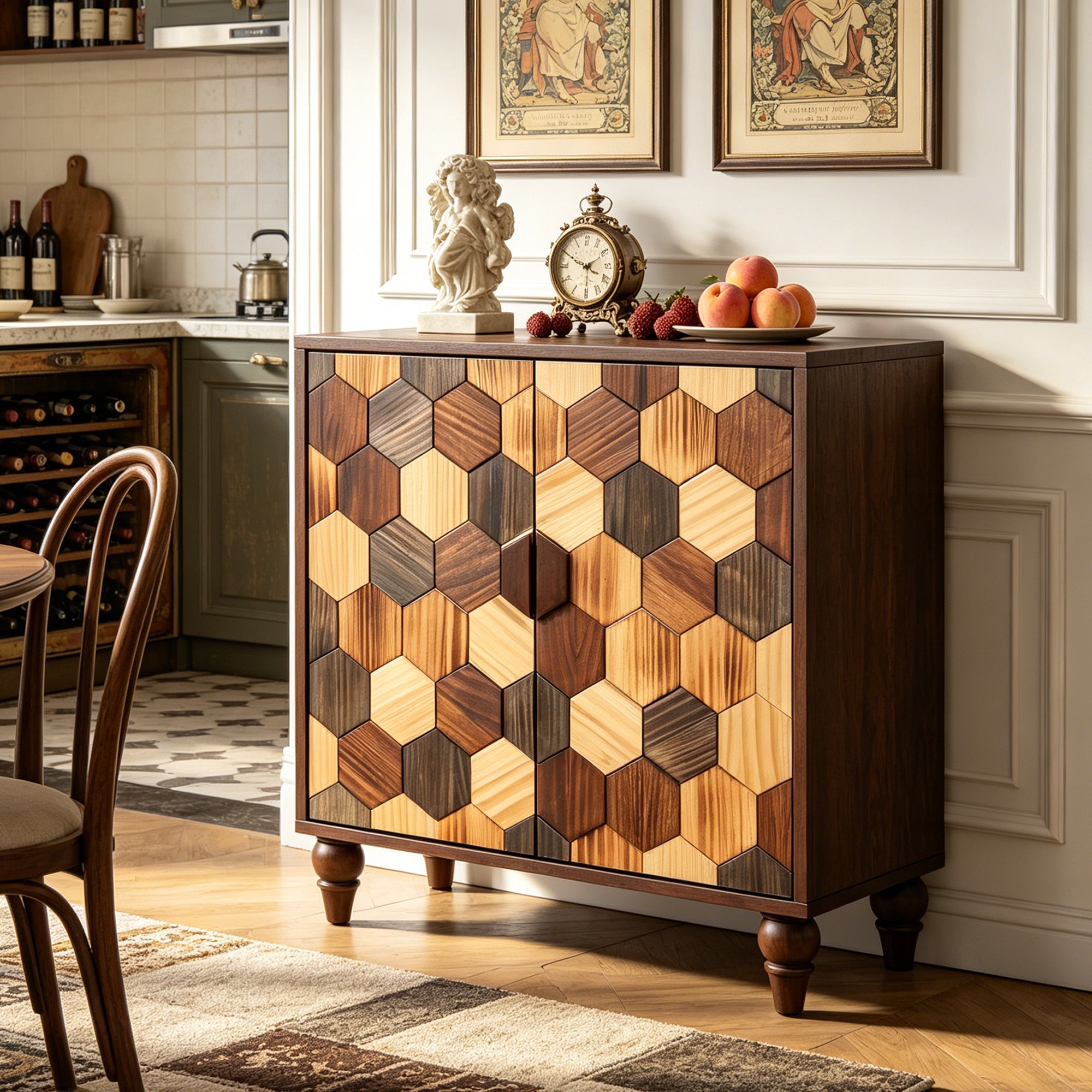 30.31" Sideboard With Honeycomb Pattern, Modern Accent Cabinet