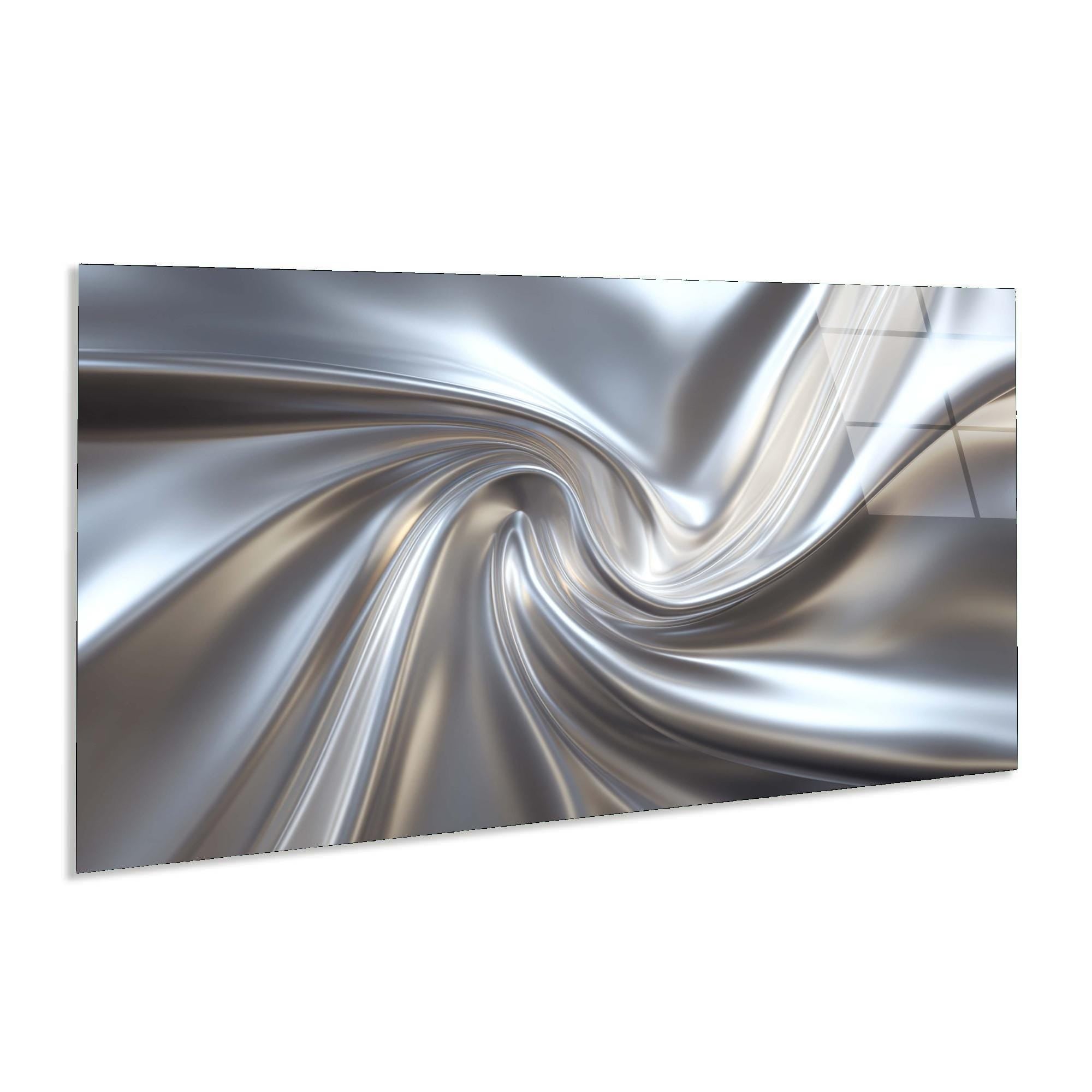 Abstract Silver Swirl Tempered Glass Wall Art | Modern Metallic Decor