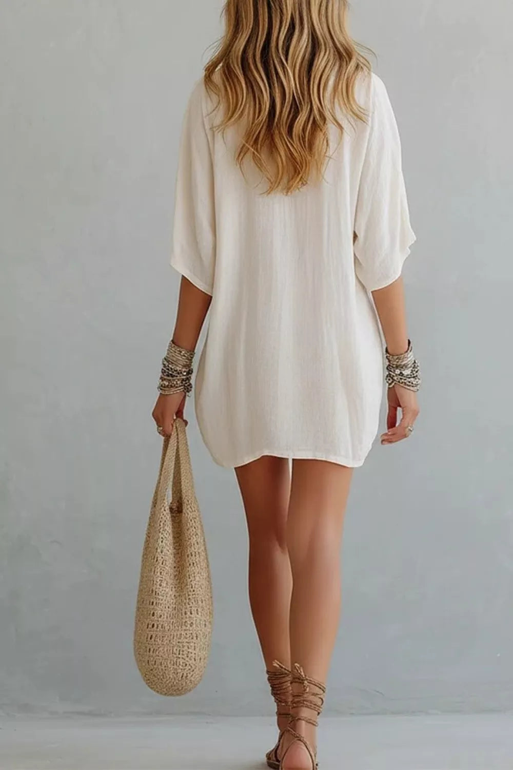 Notched Half Sleeve Mini Dress
