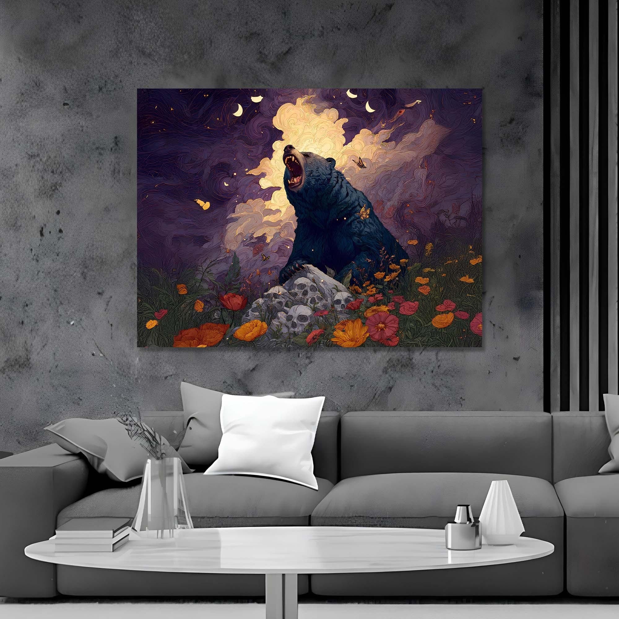 Midnight Bear Tempered Glass Wall Art | Mystical Forest Design Wall Decor | Fantasy Nature Decor