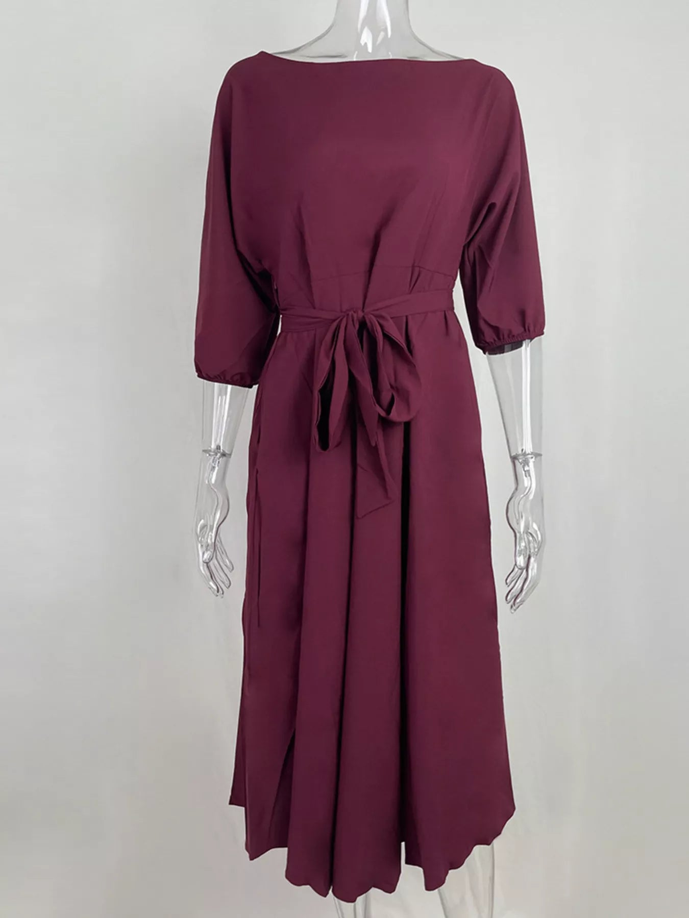 Boat Neck Tie Waist Dress