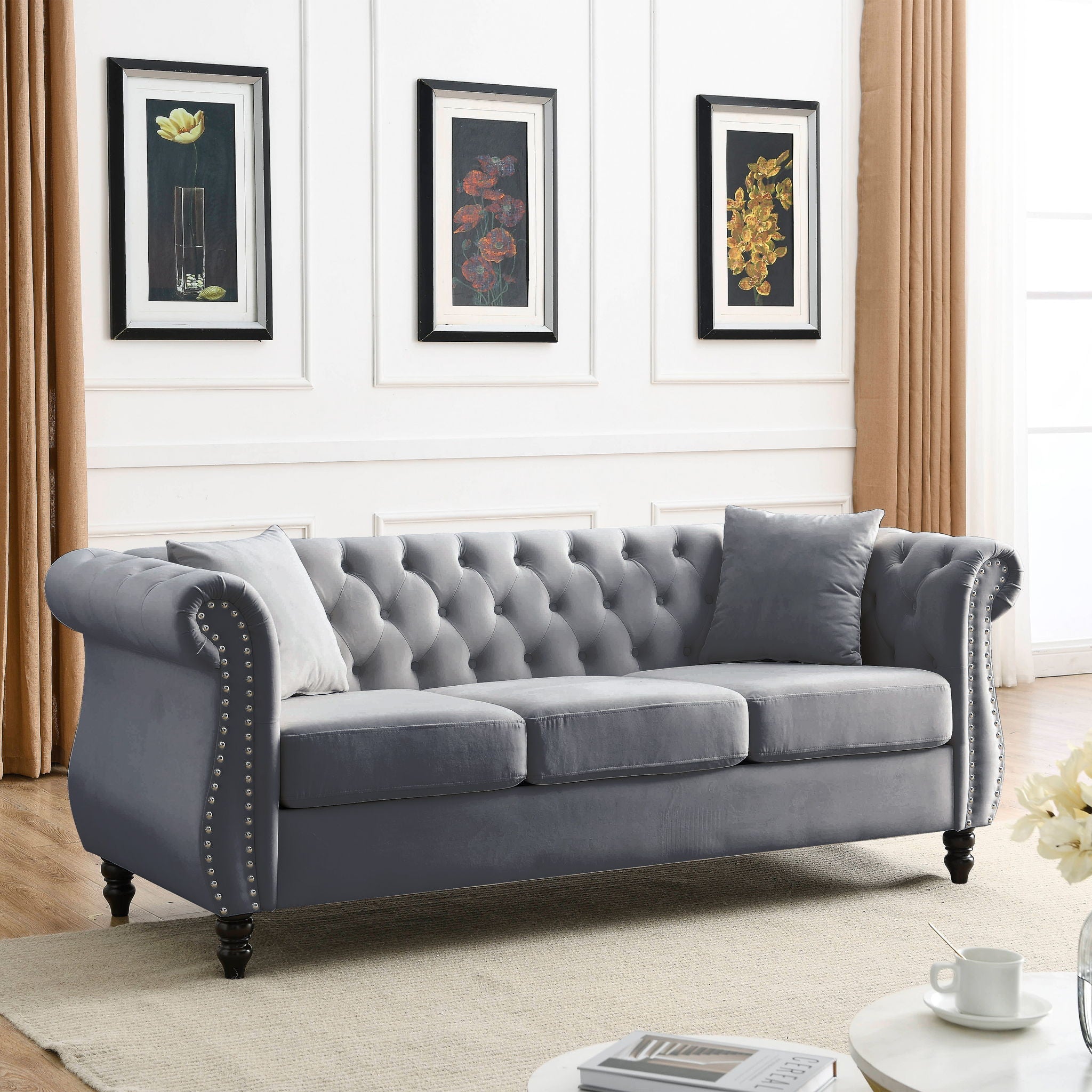 Chesterfield Sofa With Rolled Arms And Nailhead Trim