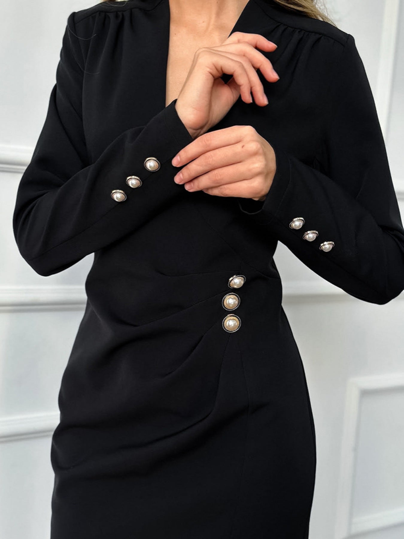 Ruched Surplice Long Sleeve Dress
