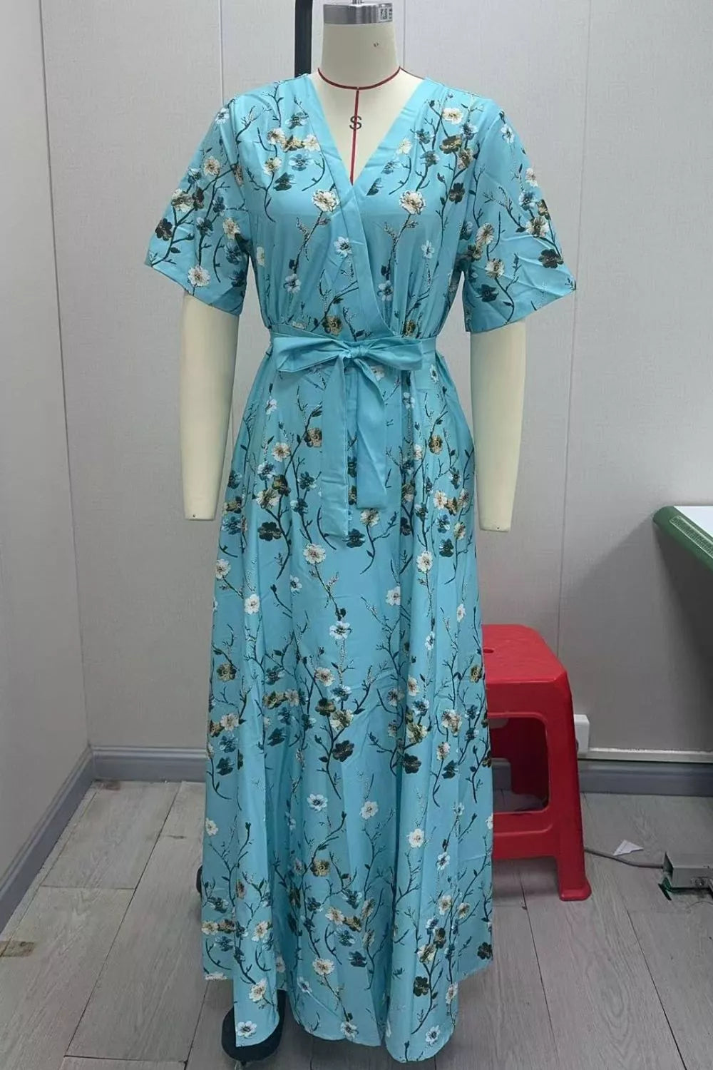 Floral Surplice Short Sleeve Dress