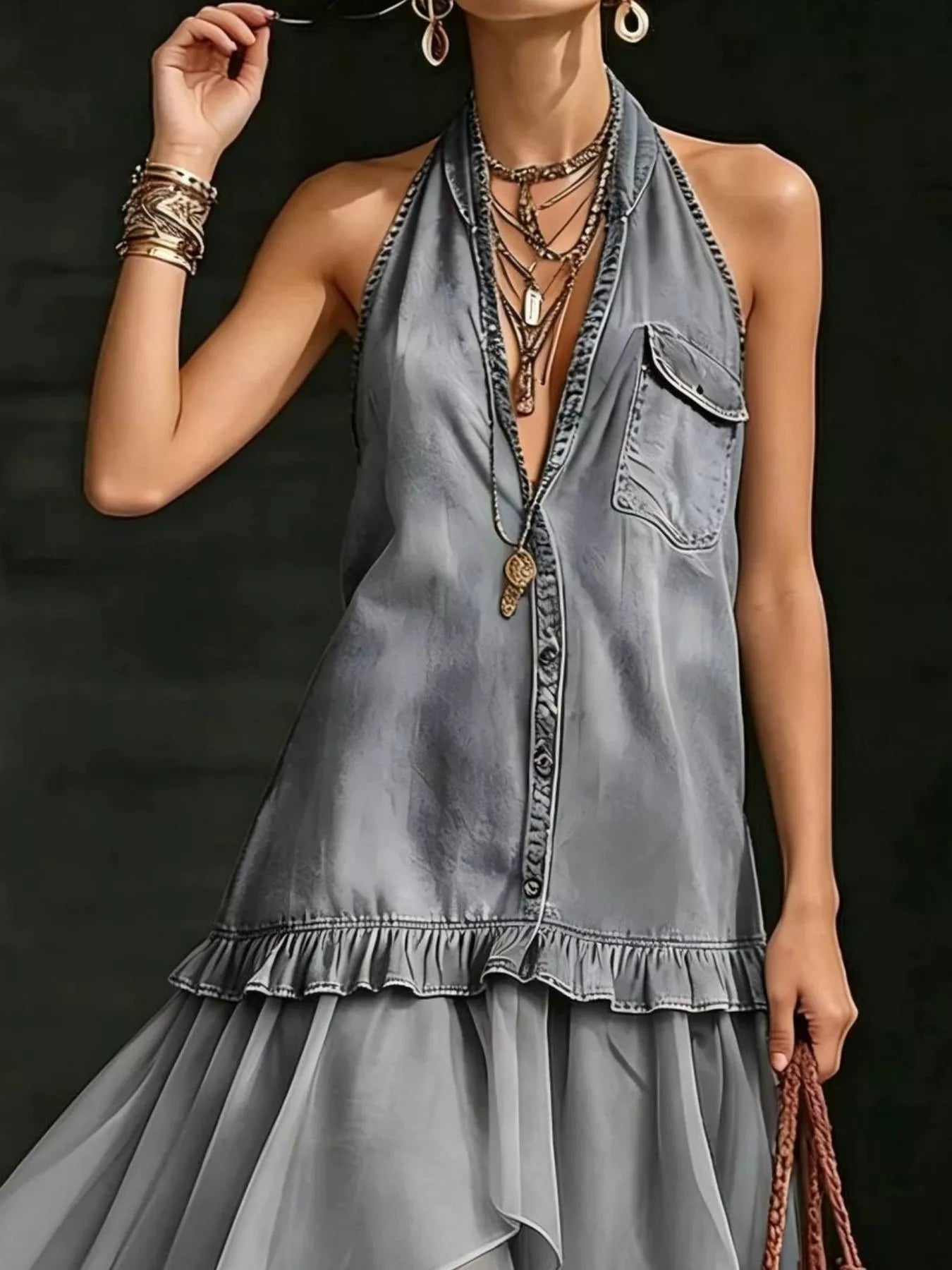 Ruffled Halter Neck Maxi Dress